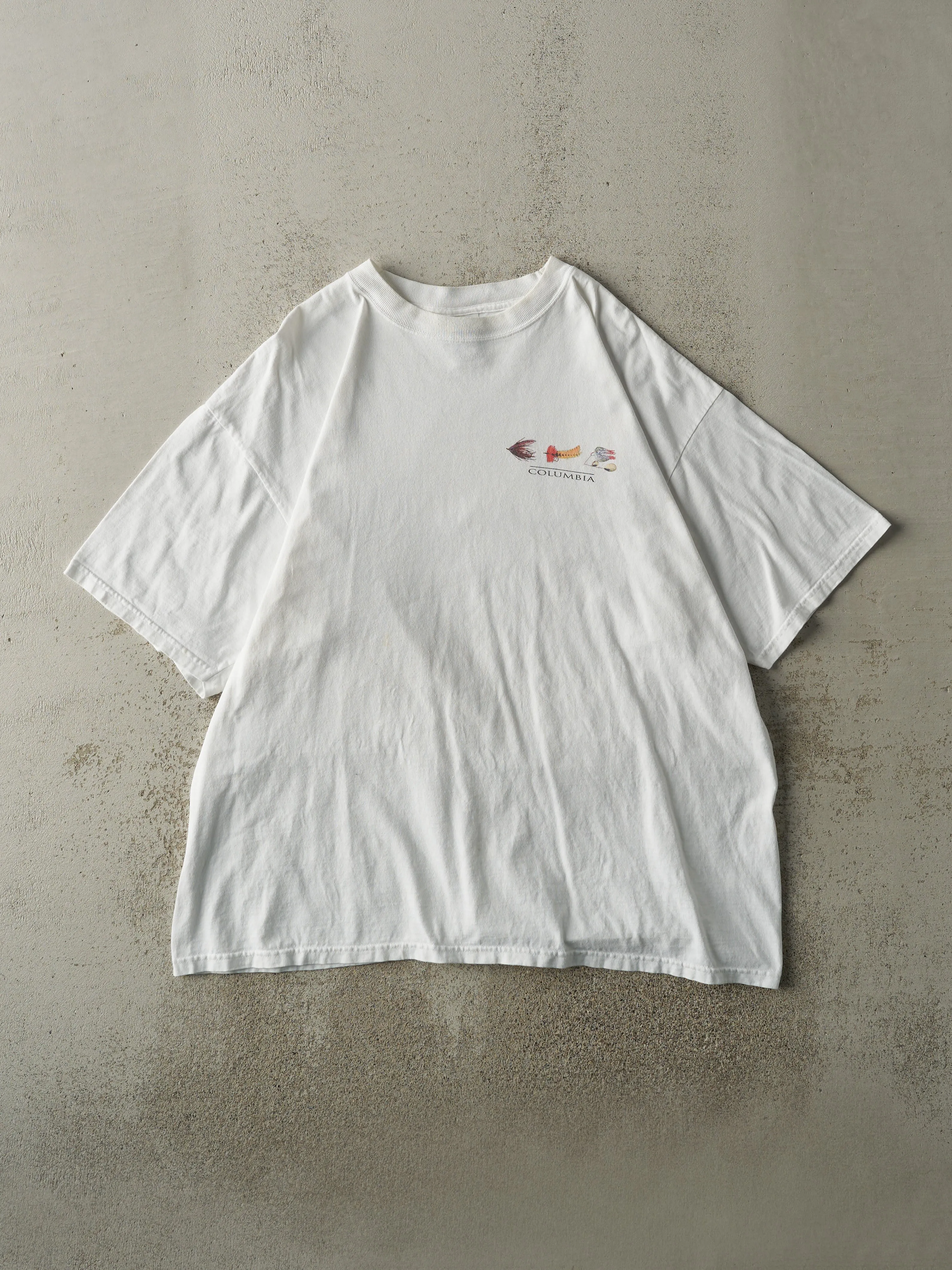 Vintage 90s White Columbia Sportswear Fishing Tee (L) sold by Rebalance Vintage