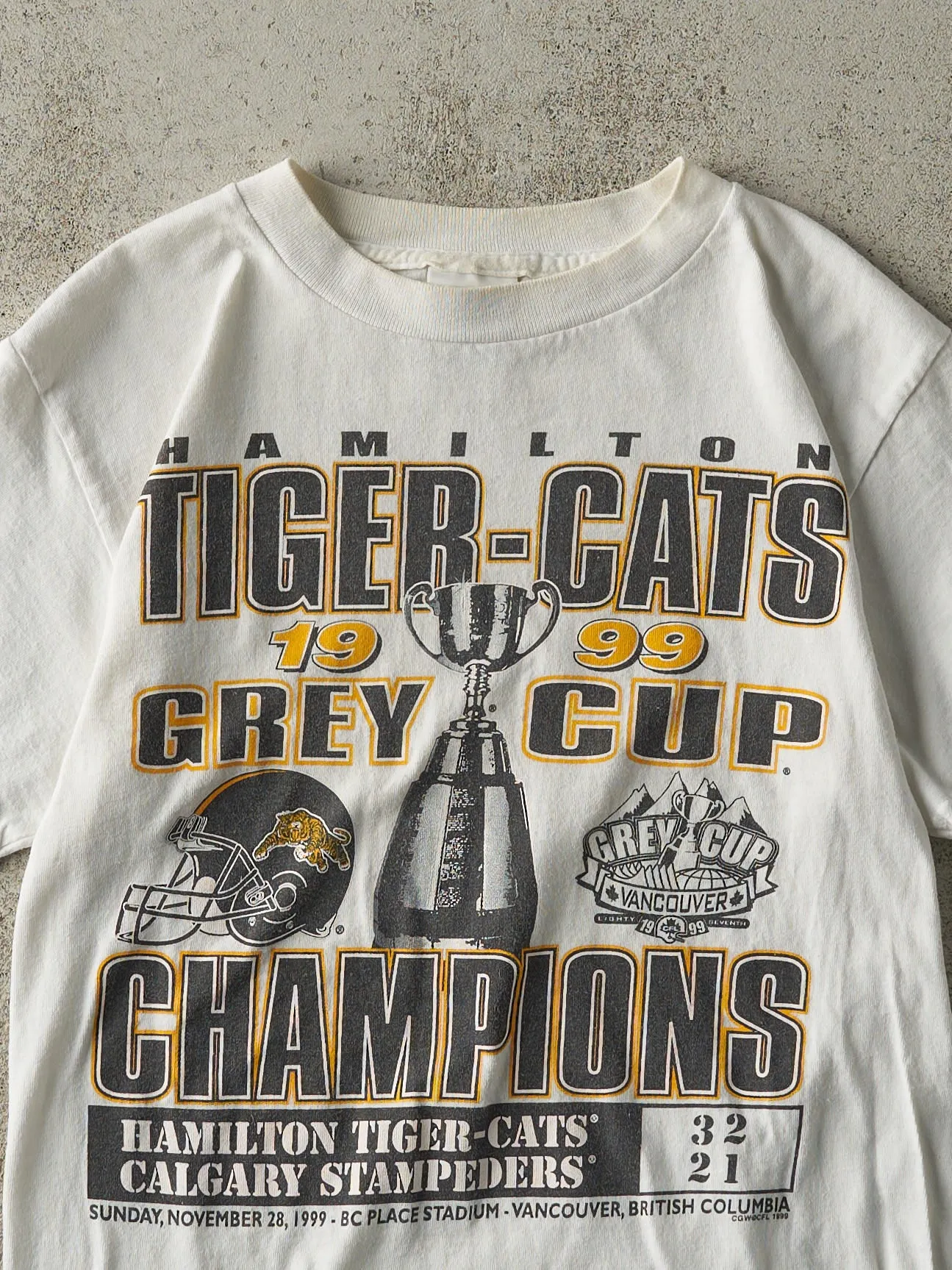 Vintage 99' White Hamilton Tiger-Cats Grey Cup Champions Tee (XS) sold by Rebalance Vintage product image thumbnail 2