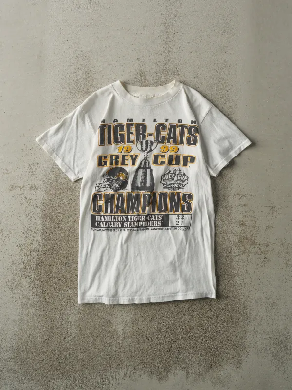 Vintage 99' White Hamilton Tiger-Cats Grey Cup Champions Tee (XS) made by Rebalance Vintage
