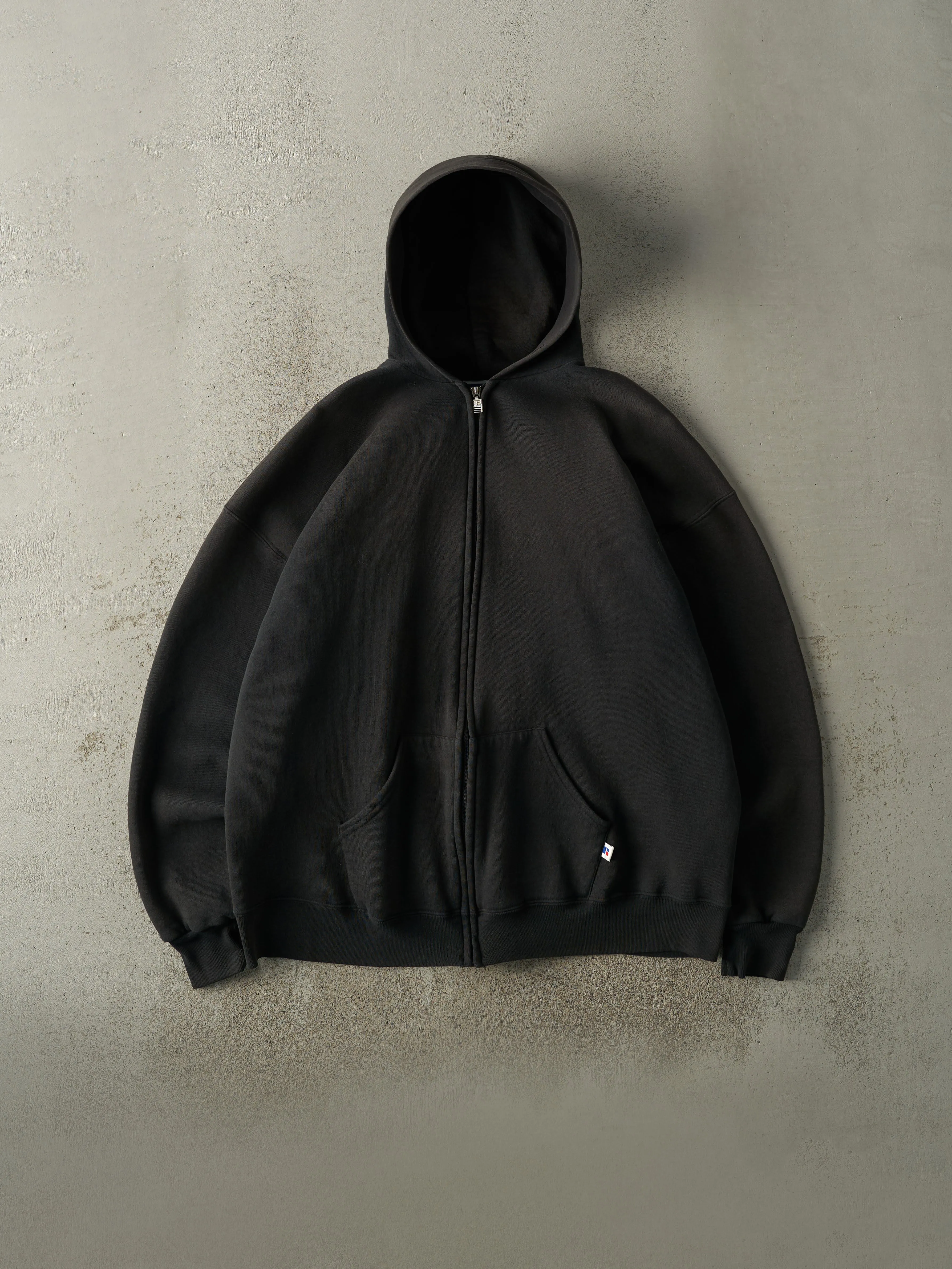 Vintage 90s Faded Black Russell Athletic Zip Up Hoodie (XL/XXL) sold by Rebalance Vintage