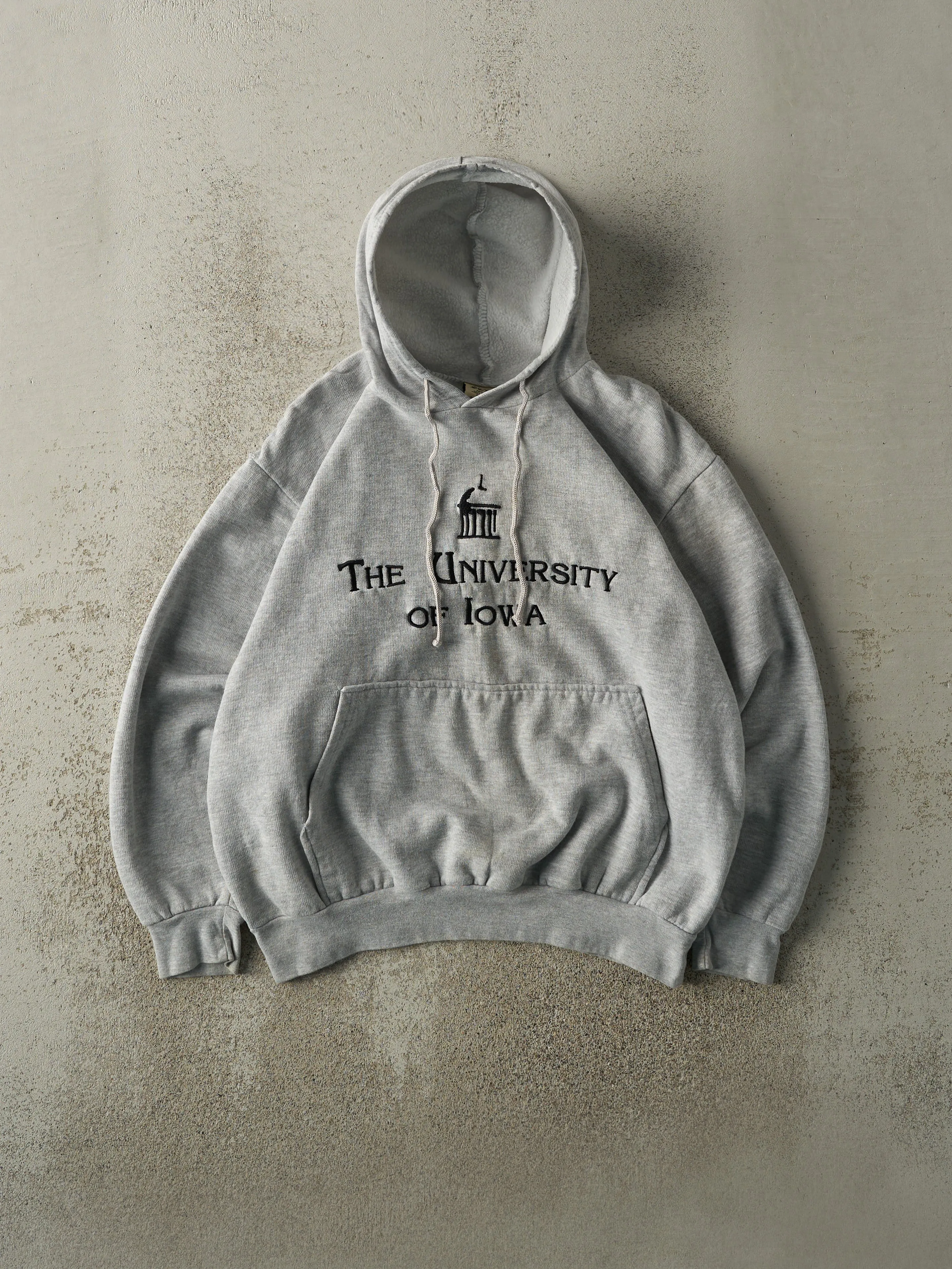 Vintage 90s Grey Embroidered University of Iowa Hoodie (M) sold by Rebalance Vintage
