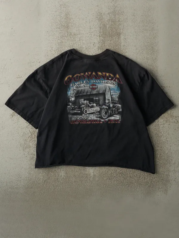 Vintage 11' Black Gowanda New York Harley Davidson Cropped Boxy Tee (M) sold by Rebalance Vintage