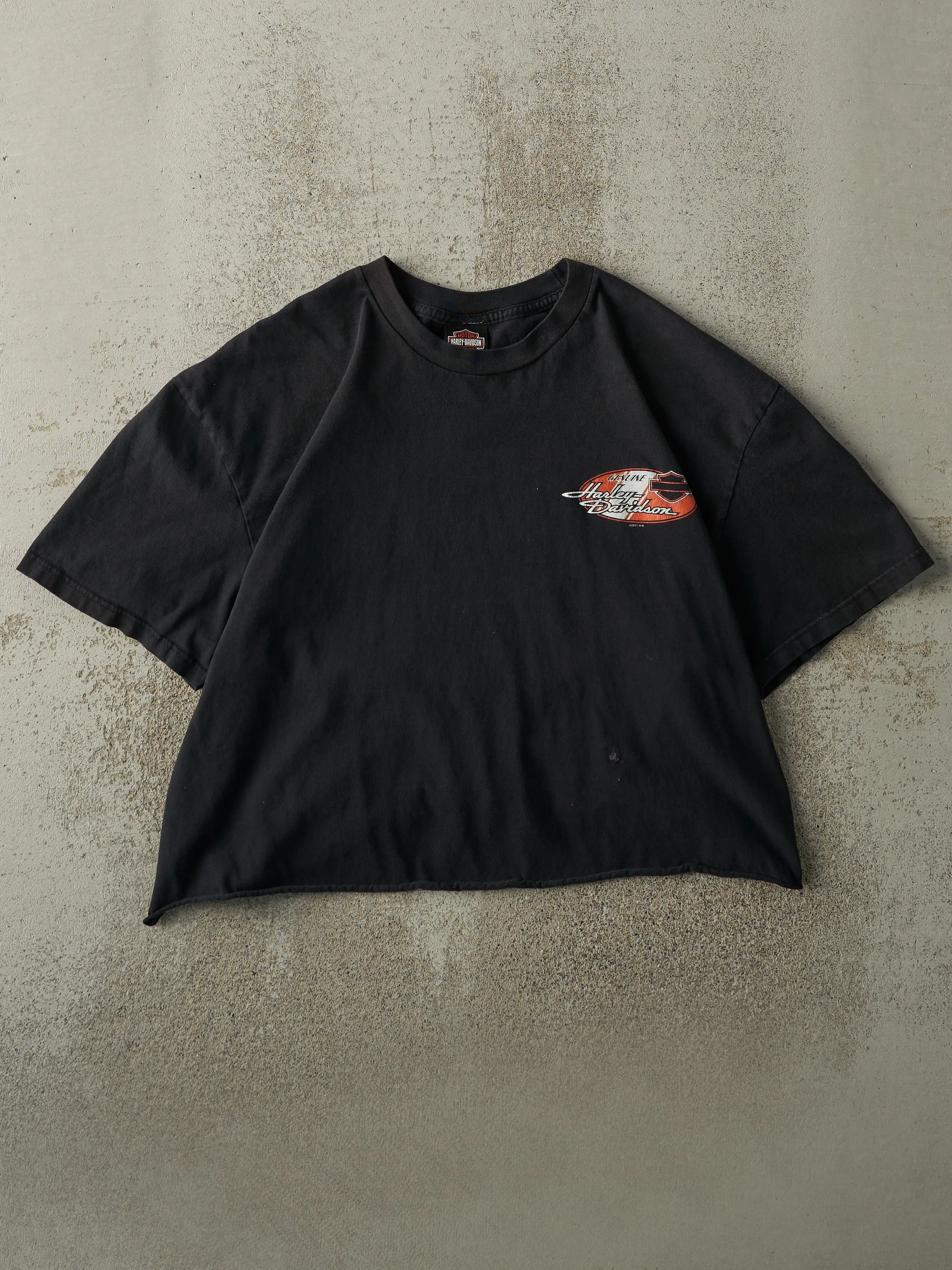 Vintage 11' Black Gowanda New York Harley Davidson Cropped Boxy Tee (M) sold by Rebalance Vintage product image thumbnail 2