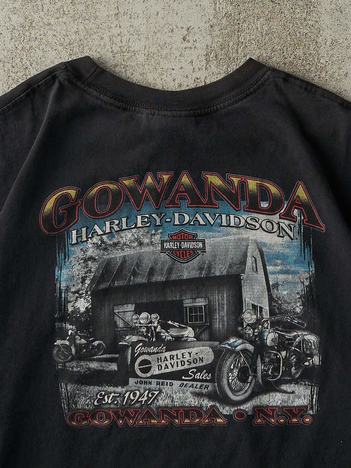 Vintage 11' Black Gowanda New York Harley Davidson Cropped Boxy Tee (M) sold by Rebalance Vintage product image thumbnail 4