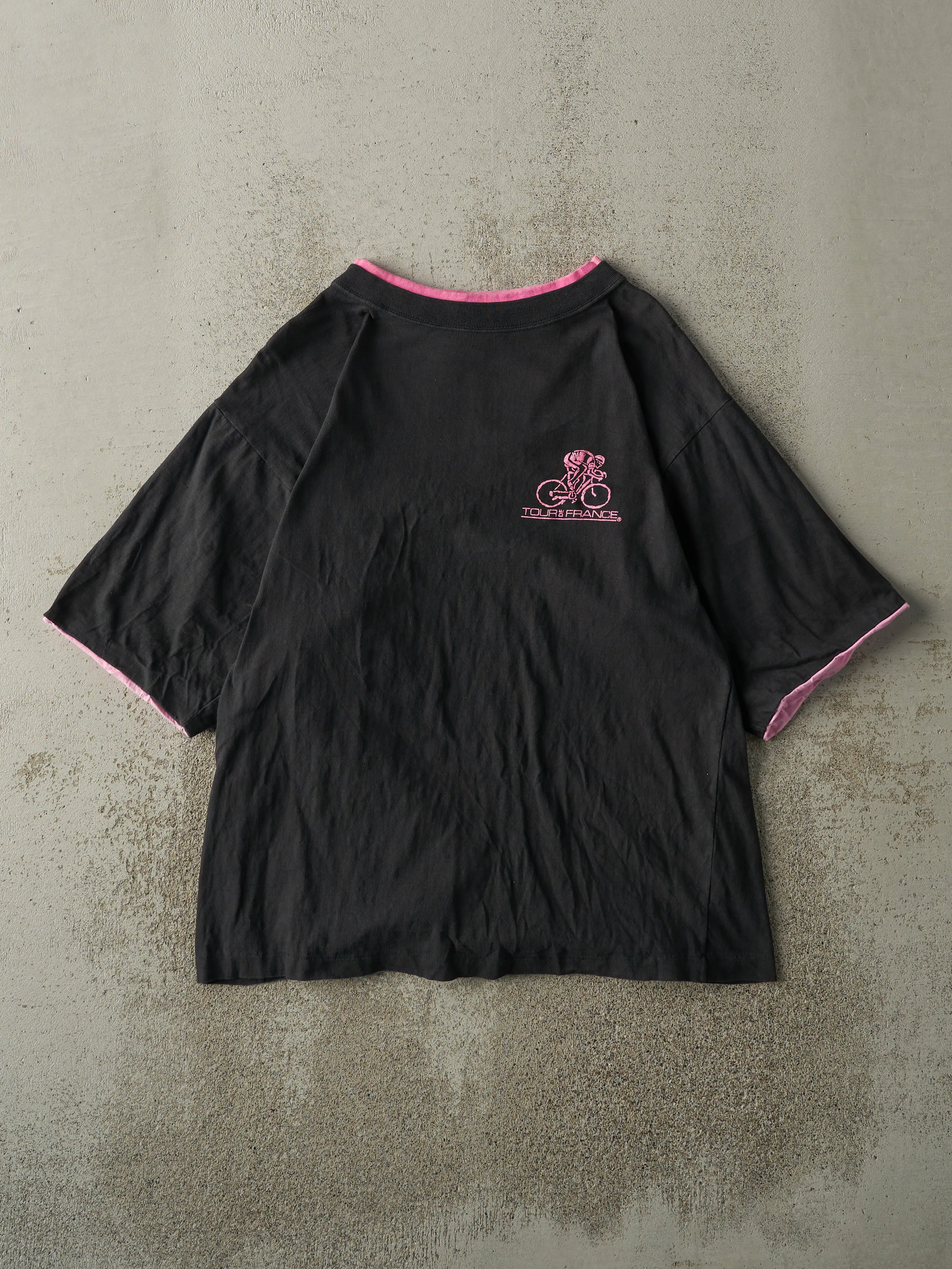 Vintage 90s Black & Pink Double Neck Tour De France Tee (M) sold by Rebalance Vintage