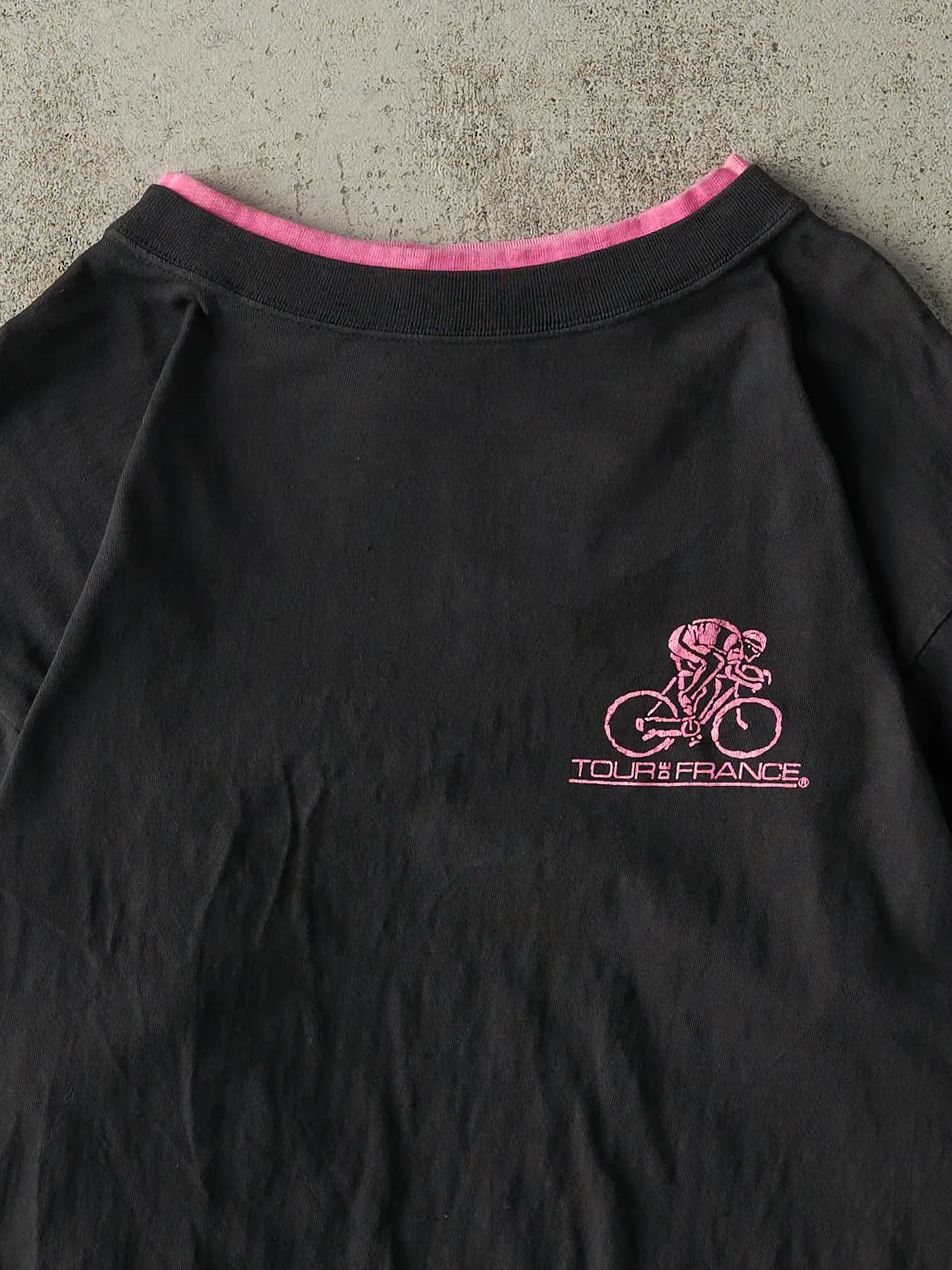 Vintage 90s Black & Pink Double Neck Tour De France Tee (M) sold by Rebalance Vintage product image thumbnail 2
