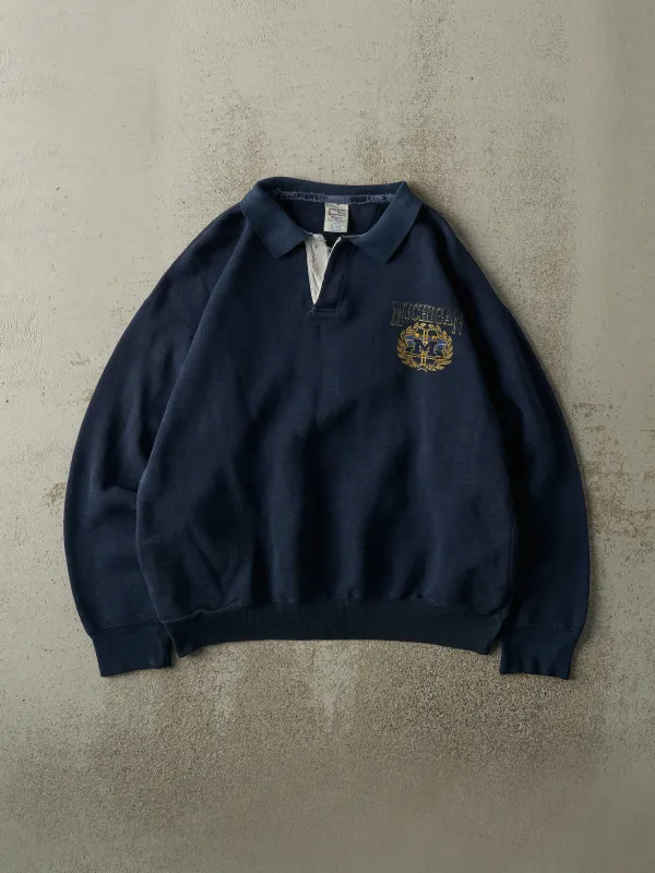 Vintage 90s Navy Blue University of Michigan Quarter Button Sweatshirt (L) sold by Rebalance Vintage