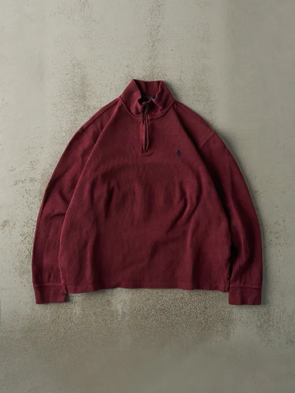 Vintage Y2K Burgundy Polo Quarter Zip Textured Boxy Sweater (L) sold by Rebalance Vintage
