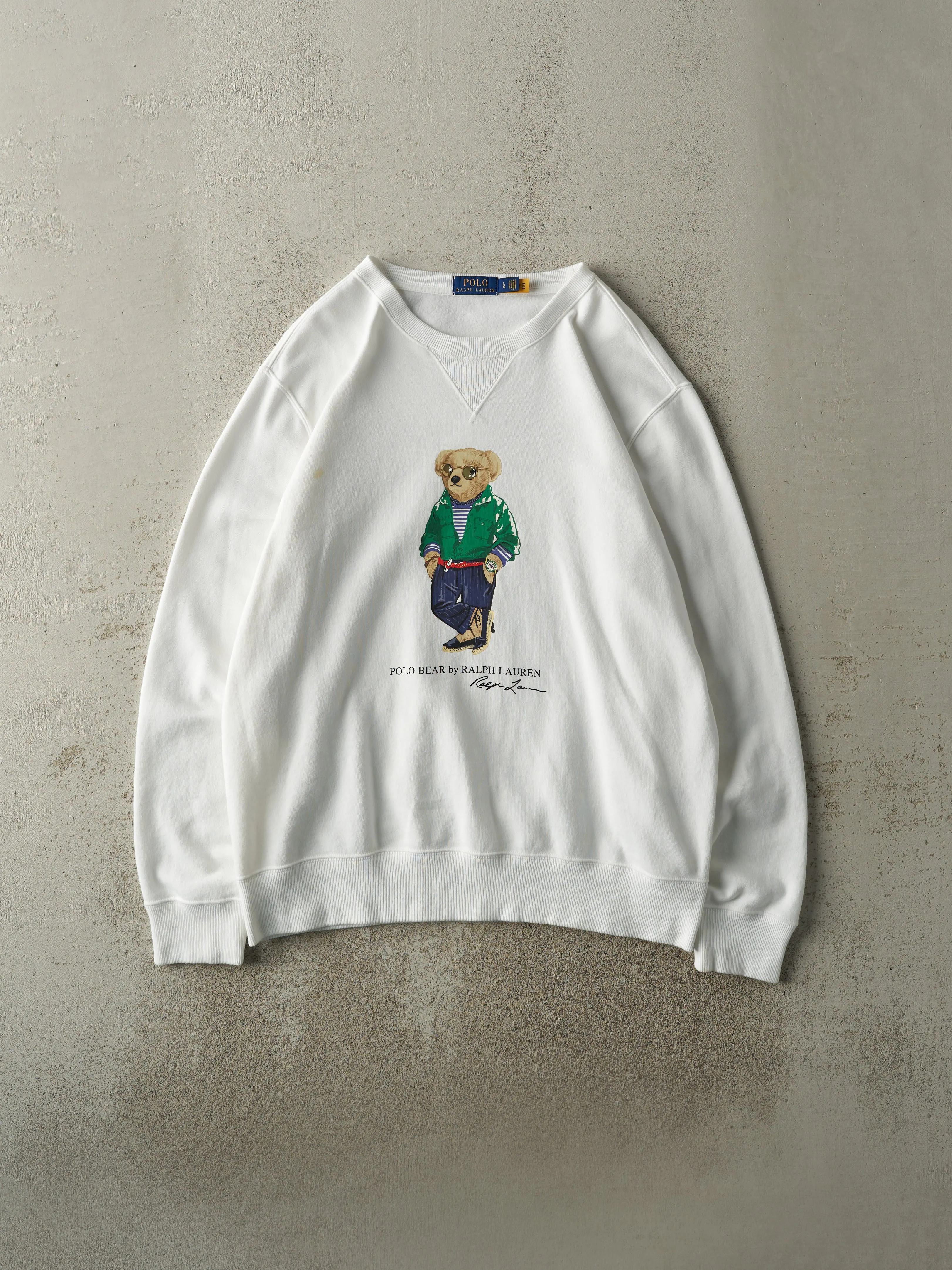 Vintage Y2K White Polo Bear Ralph Lauren Crewneck (L/XL) sold by Rebalance Vintage