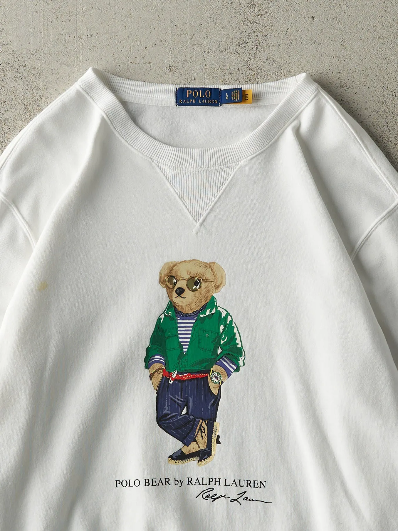 Vintage Y2K White Polo Bear Ralph Lauren Crewneck (L/XL) sold by Rebalance Vintage product image thumbnail 3