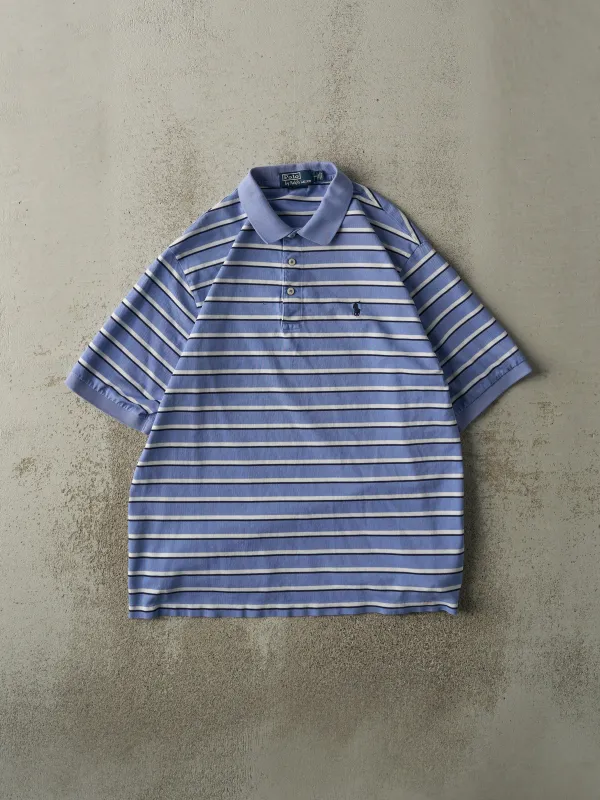 Vintage 90s Blue & White Polo Ralph Lauren Quarter Button Shirt (L/XL) sold by Rebalance Vintage