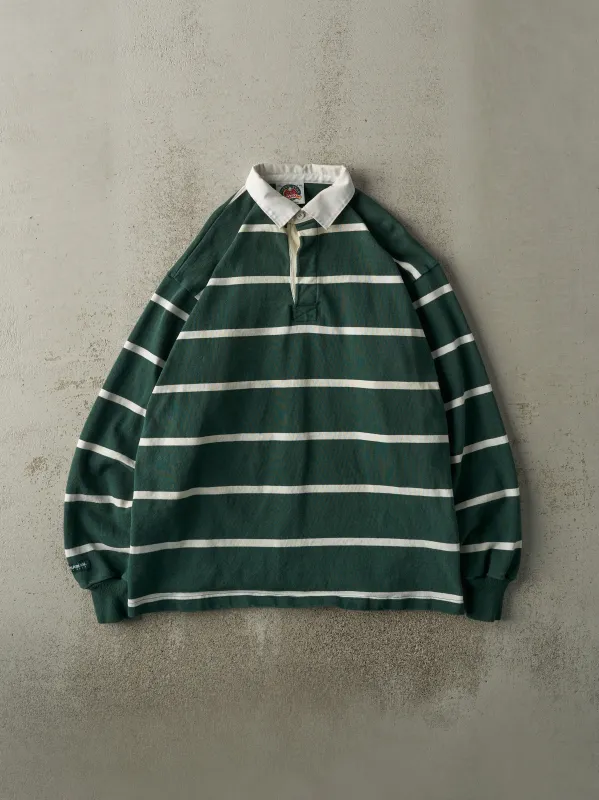 Vintage 90s Green & White Quarter Button Rugby Shirt (XL) sold by Rebalance Vintage