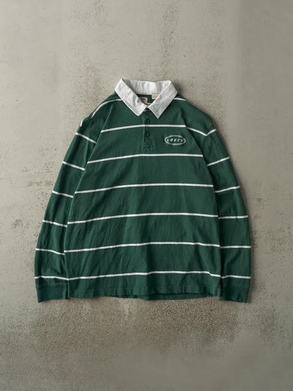 Vintage Y2K Green & White Levi's Embroidered Quarter Button Rugby Shirt (M/L) sold by Rebalance Vintage