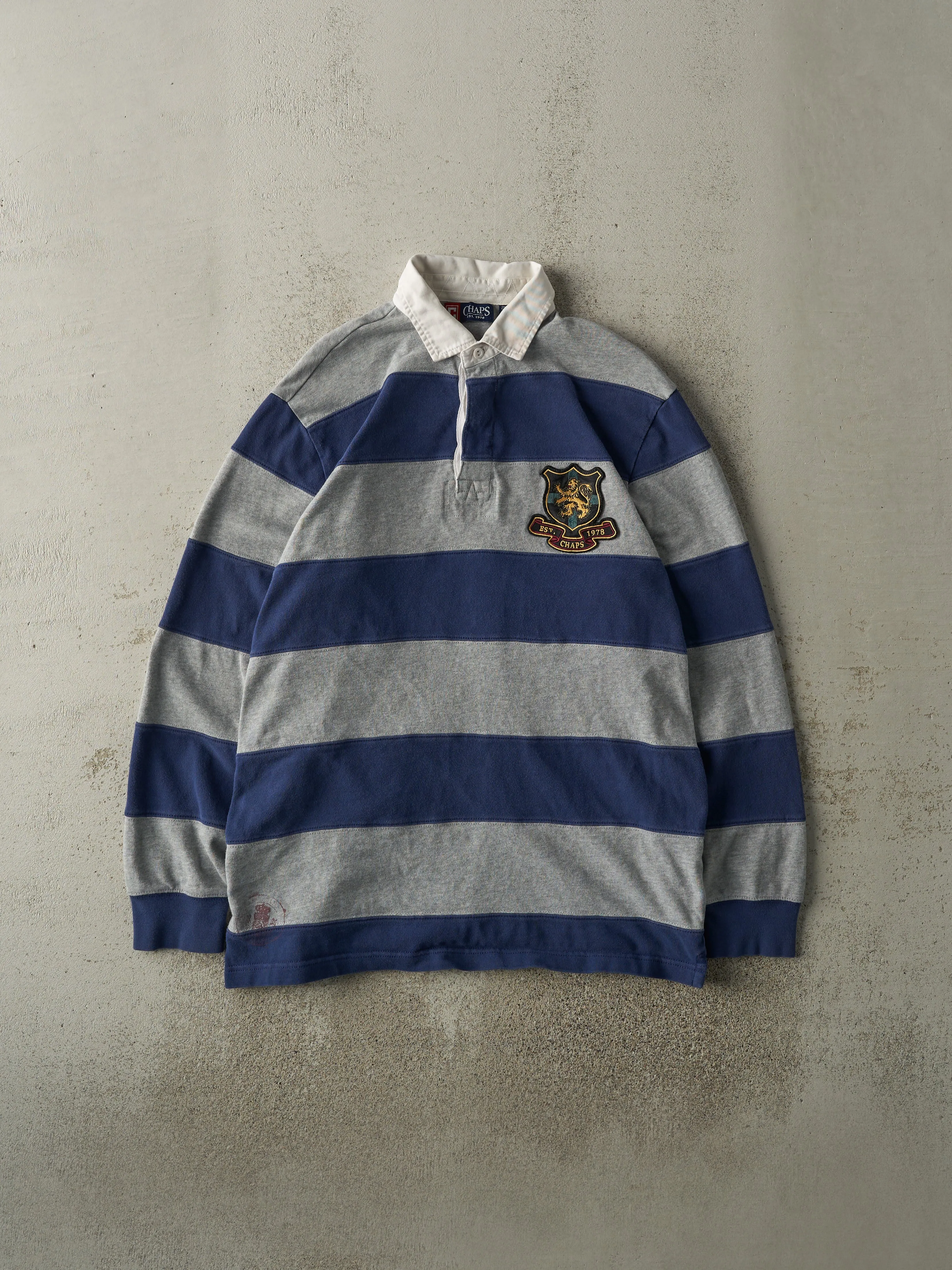 Vintage Y2K Grey & Navy Chaps Embroidered Quarter Button Rugby Shirt (M/L) sold by Rebalance Vintage