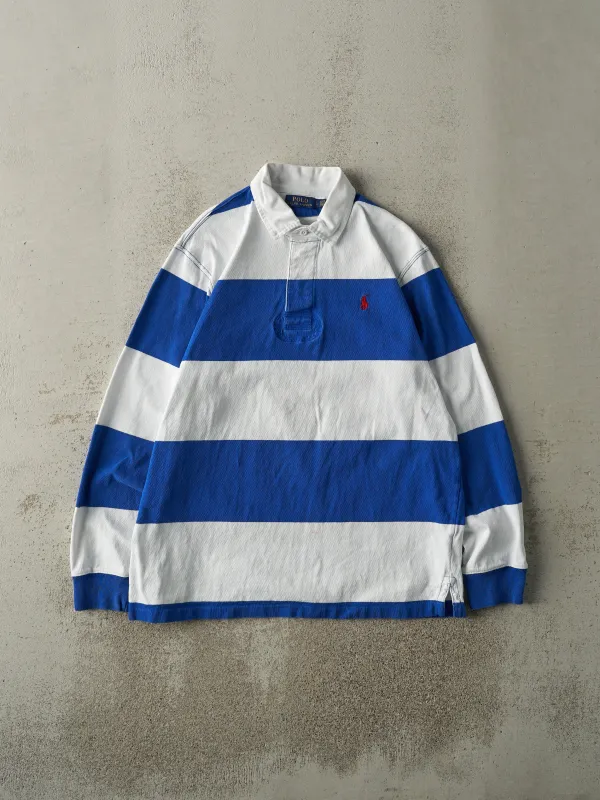 Vintage Y2K White & Blue Polo Quarter Button Rugby Shirt (M/L) sold by Rebalance Vintage