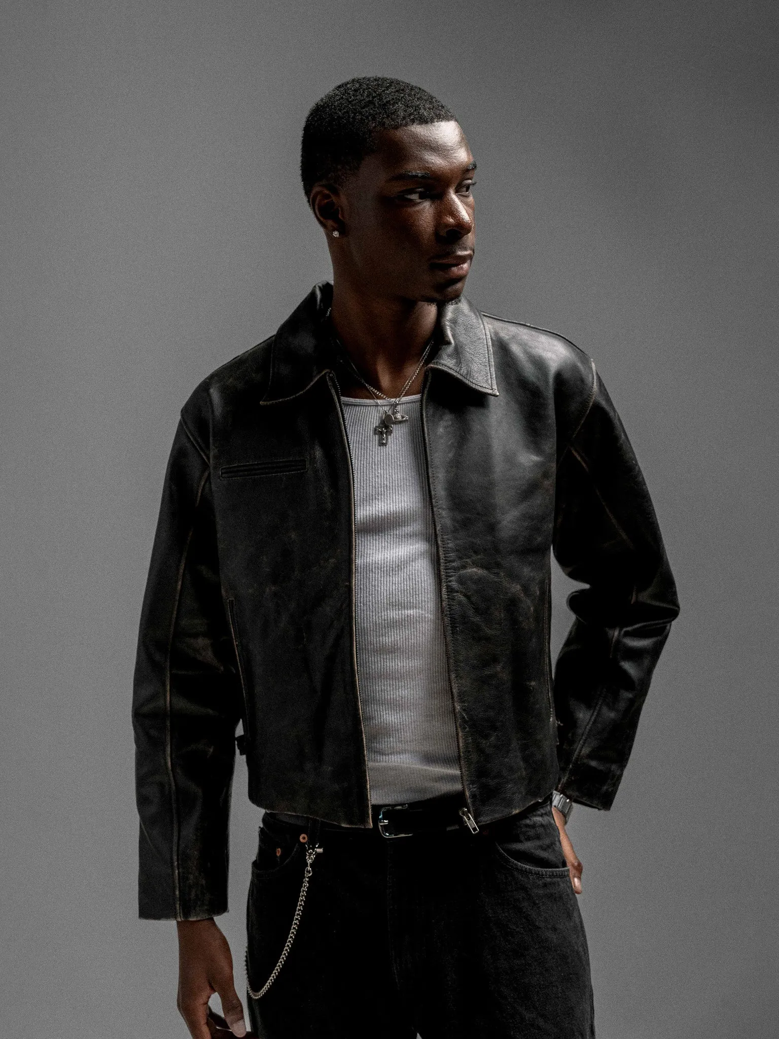 Everyday Boxy Leather Jacket - Jet Black (Pre Order) sold by Rebalance Vintage product image thumbnail 3