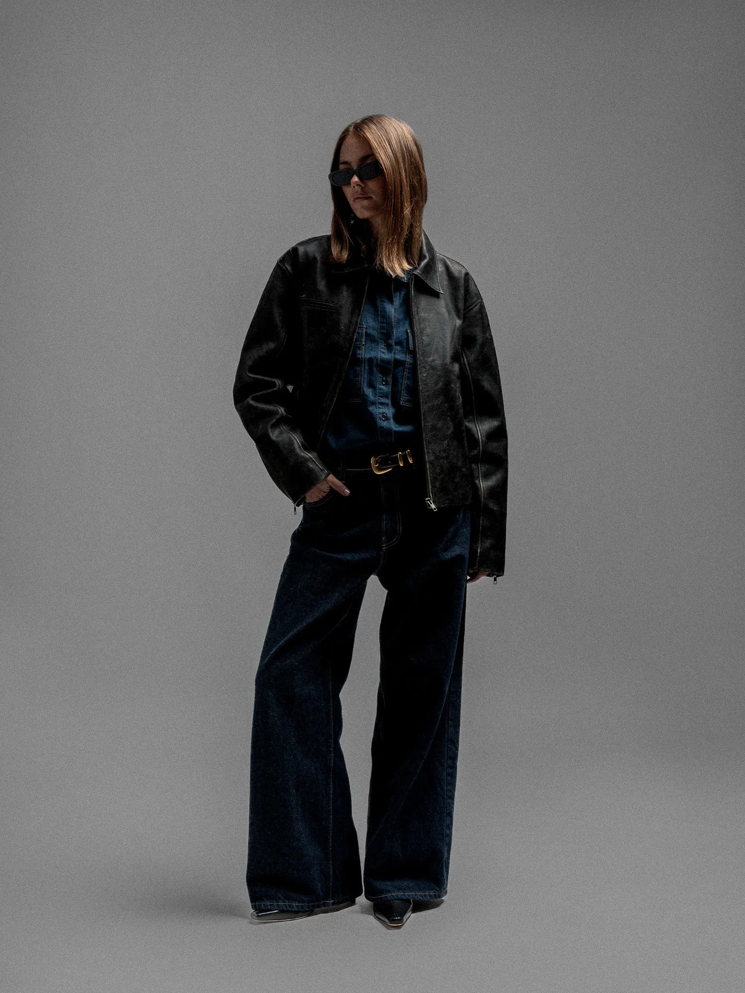 Everyday Boxy Leather Jacket - Jet Black (Pre Order) sold by Rebalance Vintage product image thumbnail 2