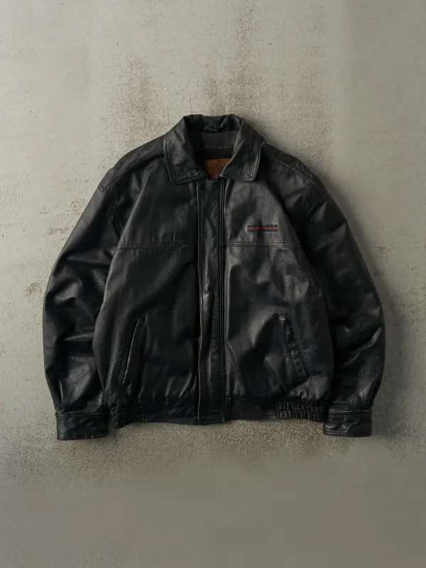 Vintage Y2K Black Embroidered Leather Jacket (L/XL) sold by Rebalance Vintage