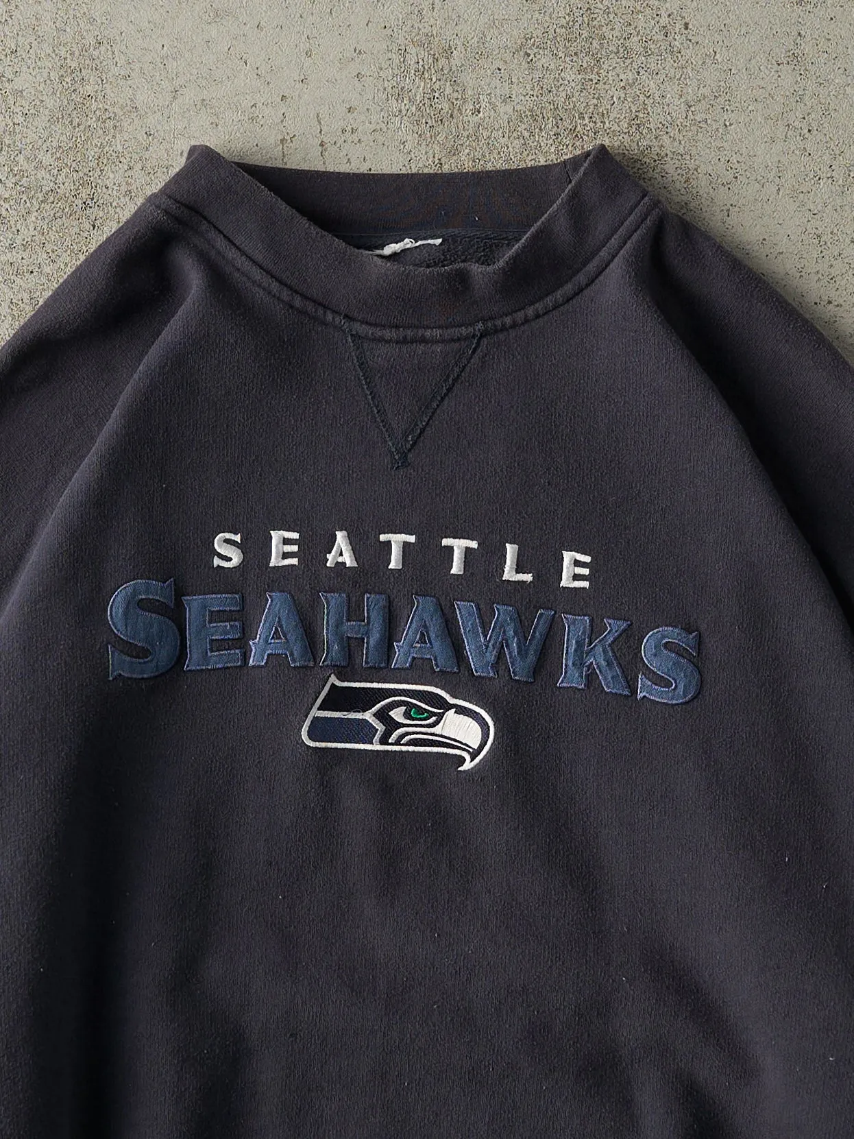 Vintage Y2K Navy Blue Embroidered Seattle Seahawks Crewneck (XXL/XXXL) sold by Rebalance Vintage product image thumbnail 2