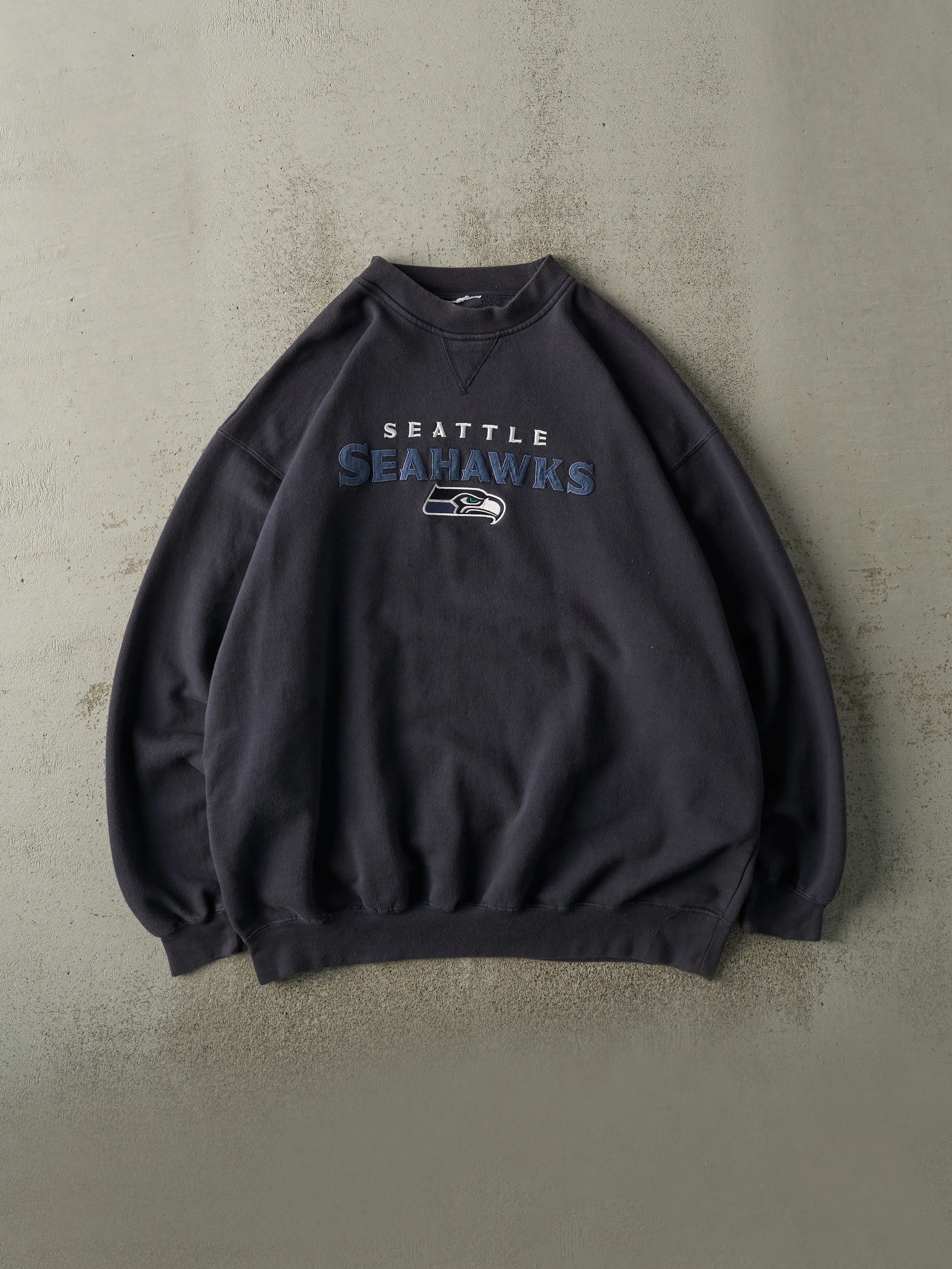 Vintage Y2K Navy Blue Embroidered Seattle Seahawks Crewneck (XXL/XXXL) sold by Rebalance Vintage