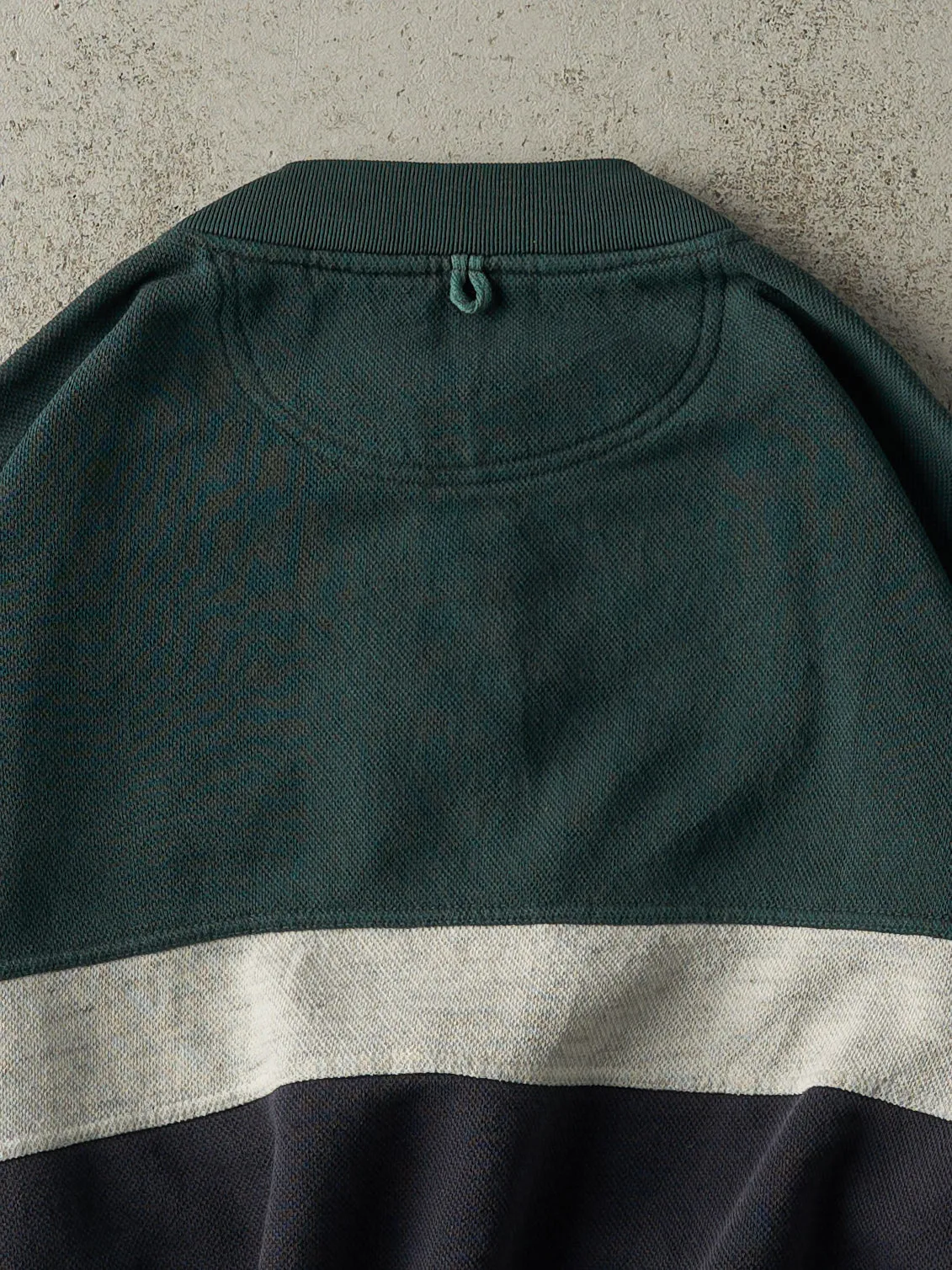Vintage 90s Green, Grey & Navy Quarter Button Boxy Pullover (L/XL) sold by Rebalance Vintage product image thumbnail 4