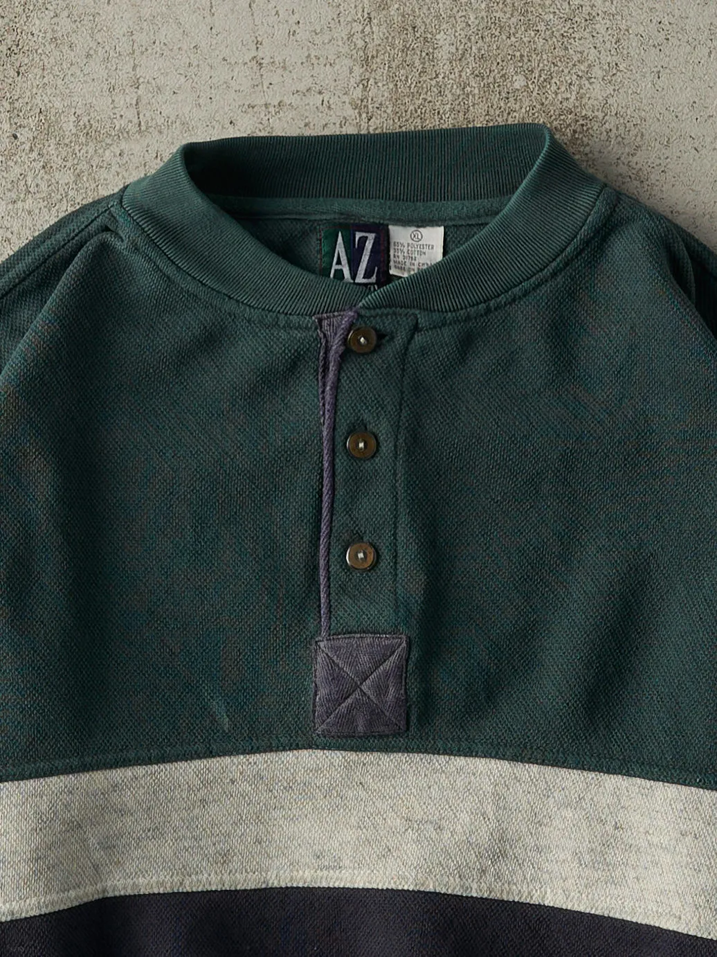 Vintage 90s Green, Grey & Navy Quarter Button Boxy Pullover (L/XL) sold by Rebalance Vintage product image thumbnail 2