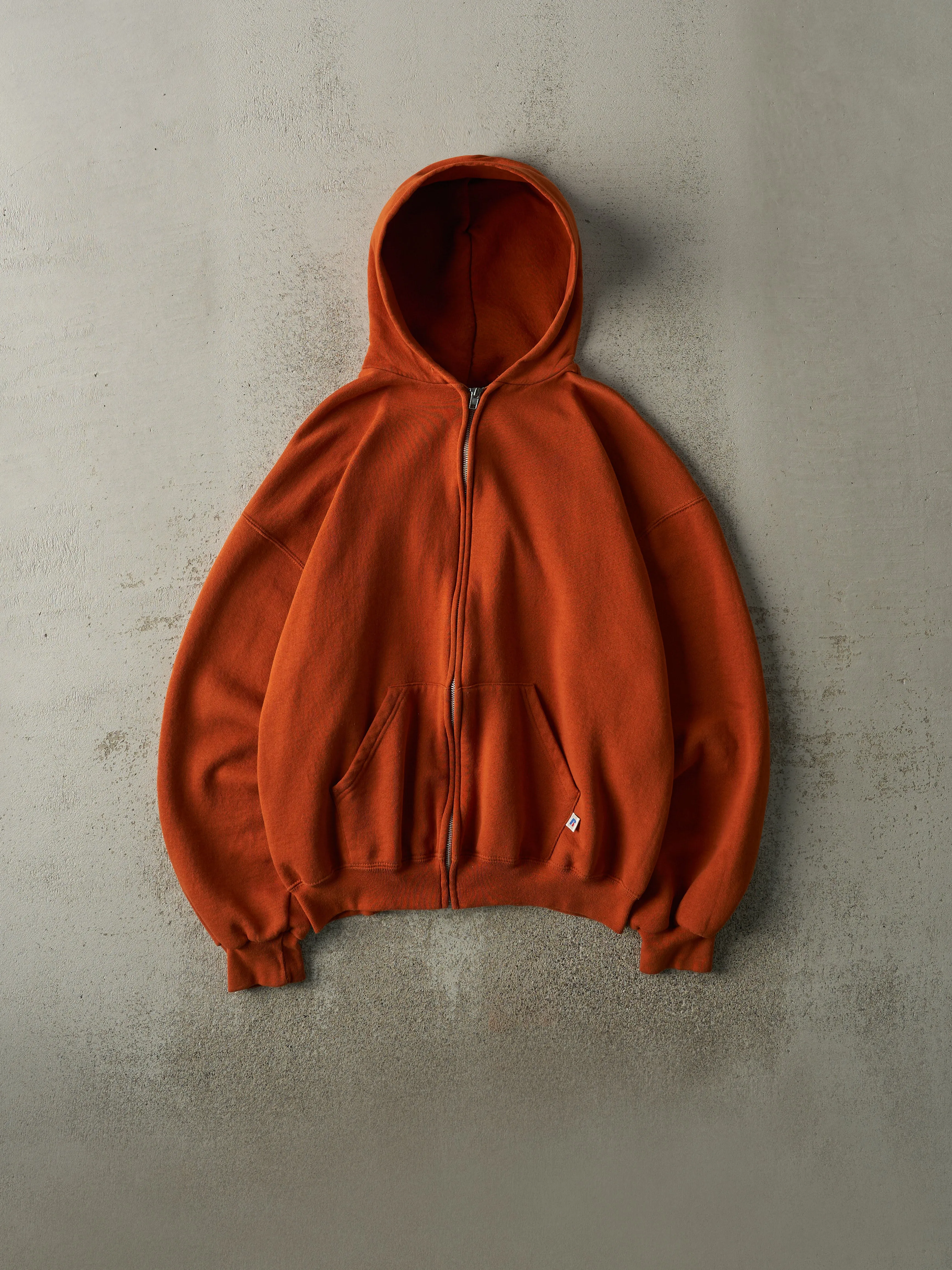 Vintage Y2K Orange Russell Athletic Zip Up Hoodie (L) sold by Rebalance Vintage