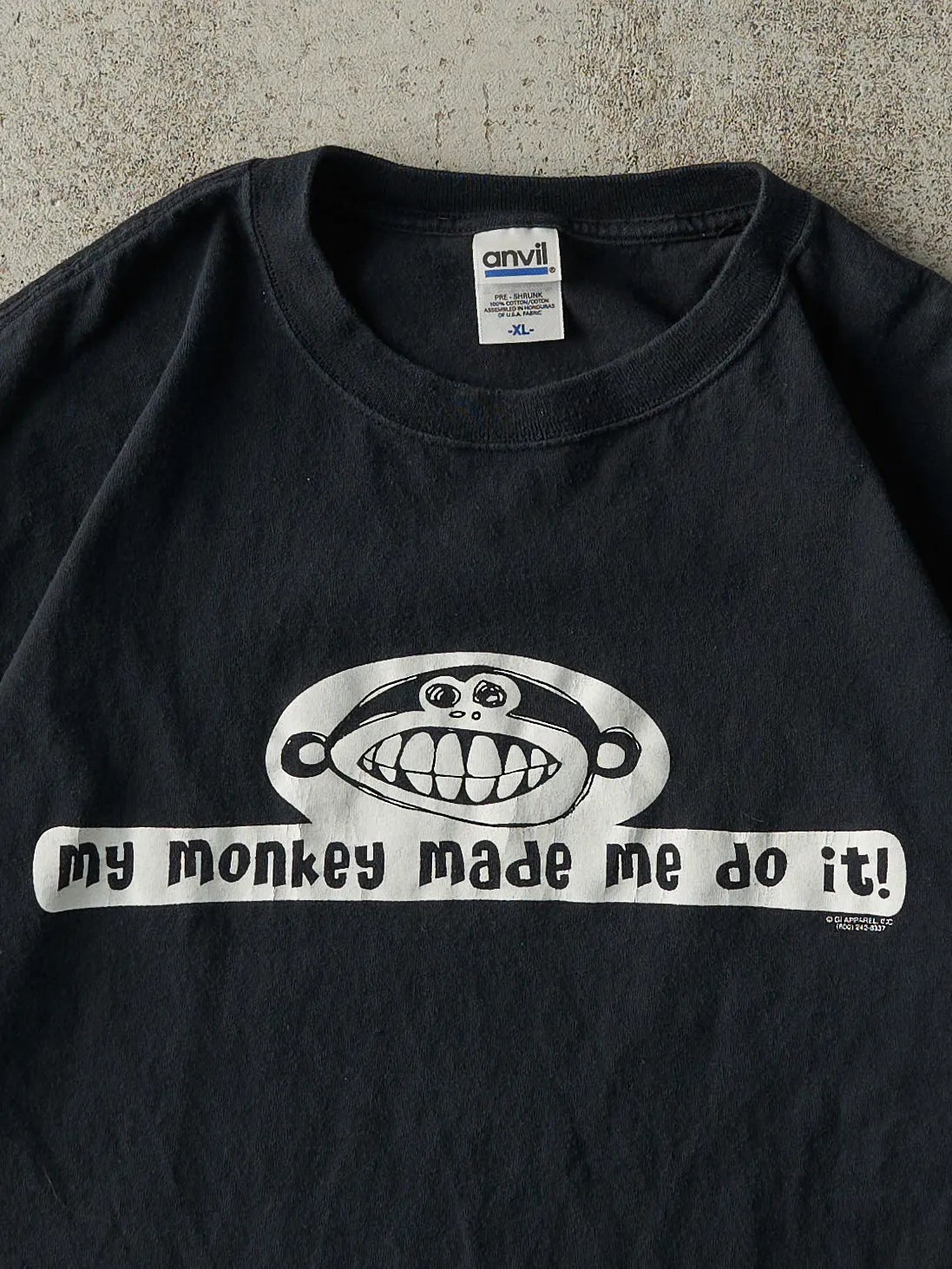 Vintage Y2K Black "My Monkey Made Me Do It" Slogan Tee (L/XL) sold by Rebalance Vintage product image thumbnail 2