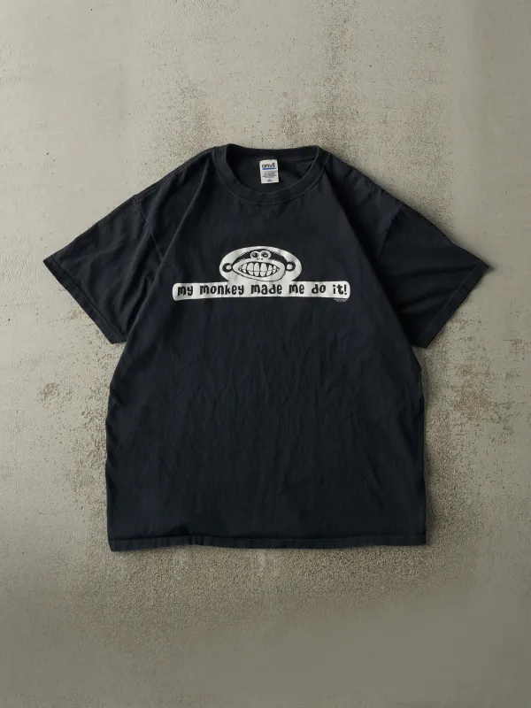 Vintage Y2K Black "My Monkey Made Me Do It" Slogan Tee (L/XL) sold by Rebalance Vintage