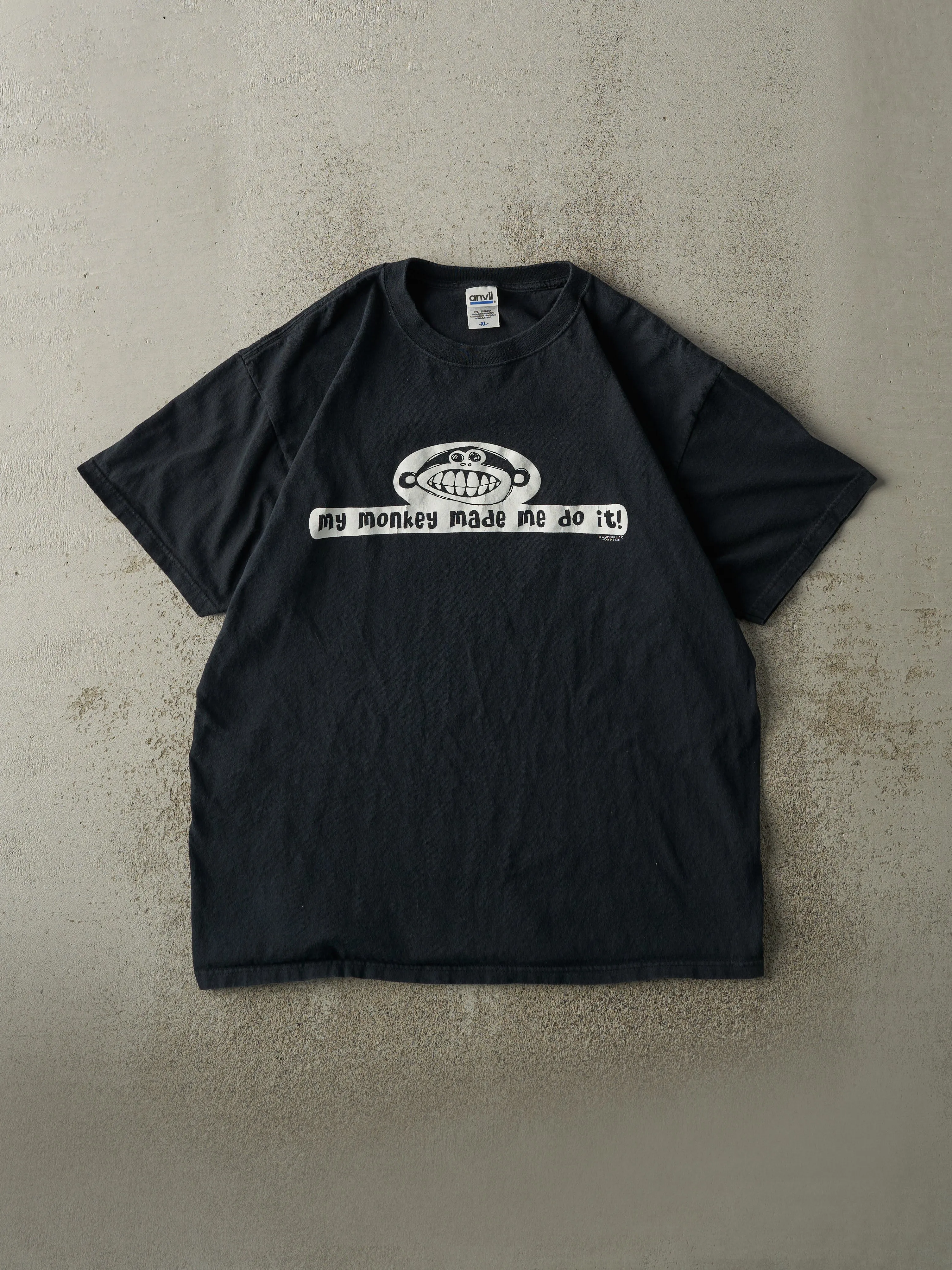 Vintage Y2K Black "My Monkey Made Me Do It" Slogan Tee (L/XL) sold by Rebalance Vintage