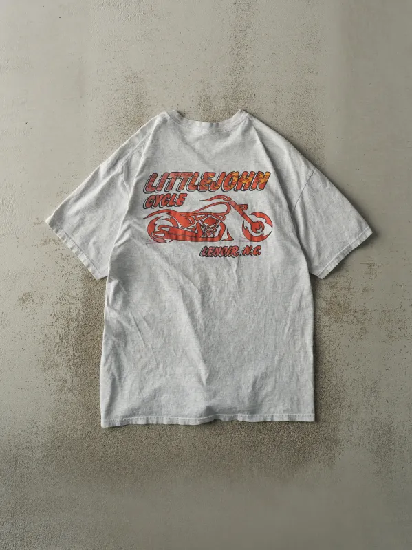 Vintage 90s Heather Grey Little John Cycle Pocket Tee (L/XL) sold by Rebalance Vintage