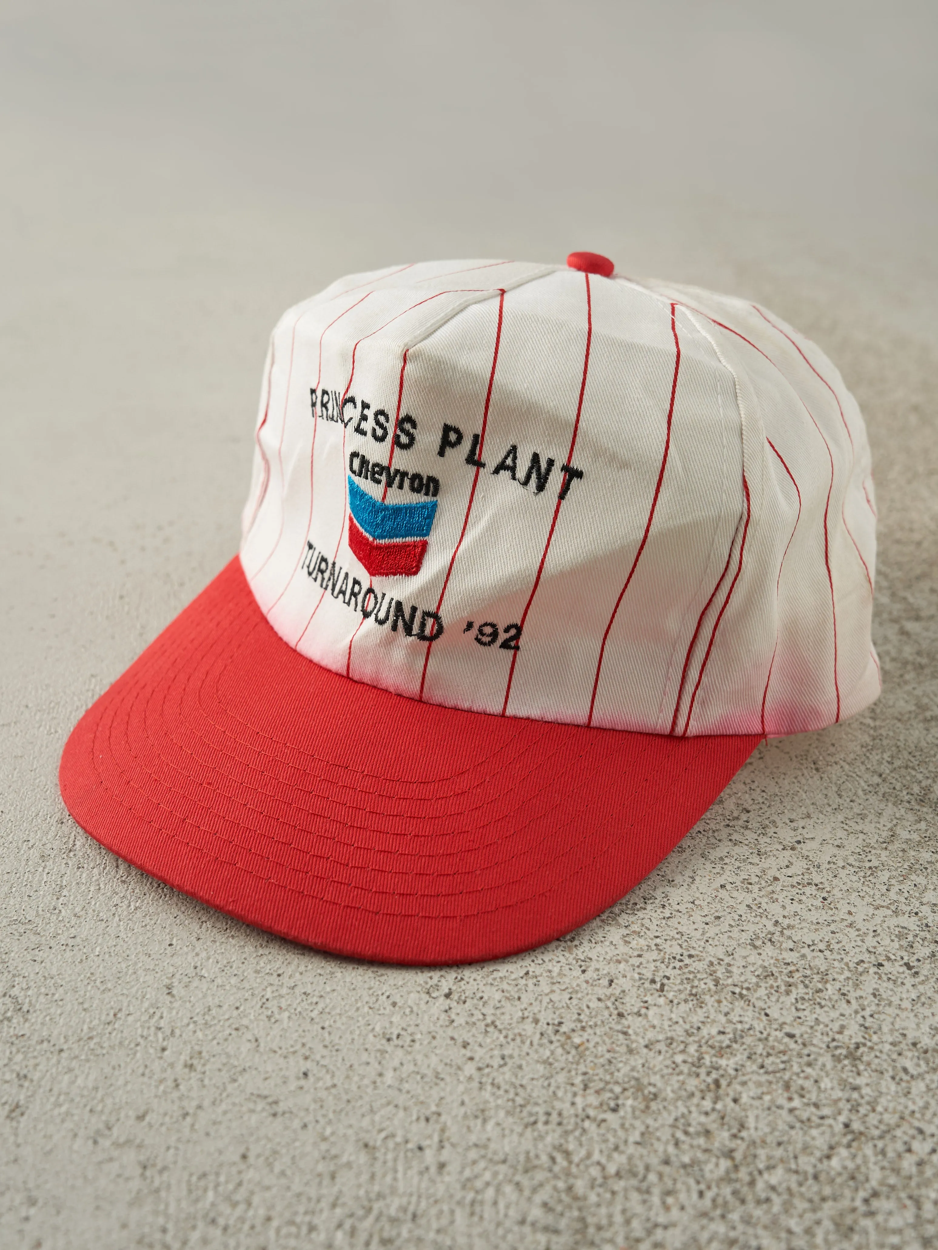 Vintage 92' Red & White Pinstripe Princess Plant Turnaround Embroidered Snapback sold by Rebalance Vintage product image thumbnail 2