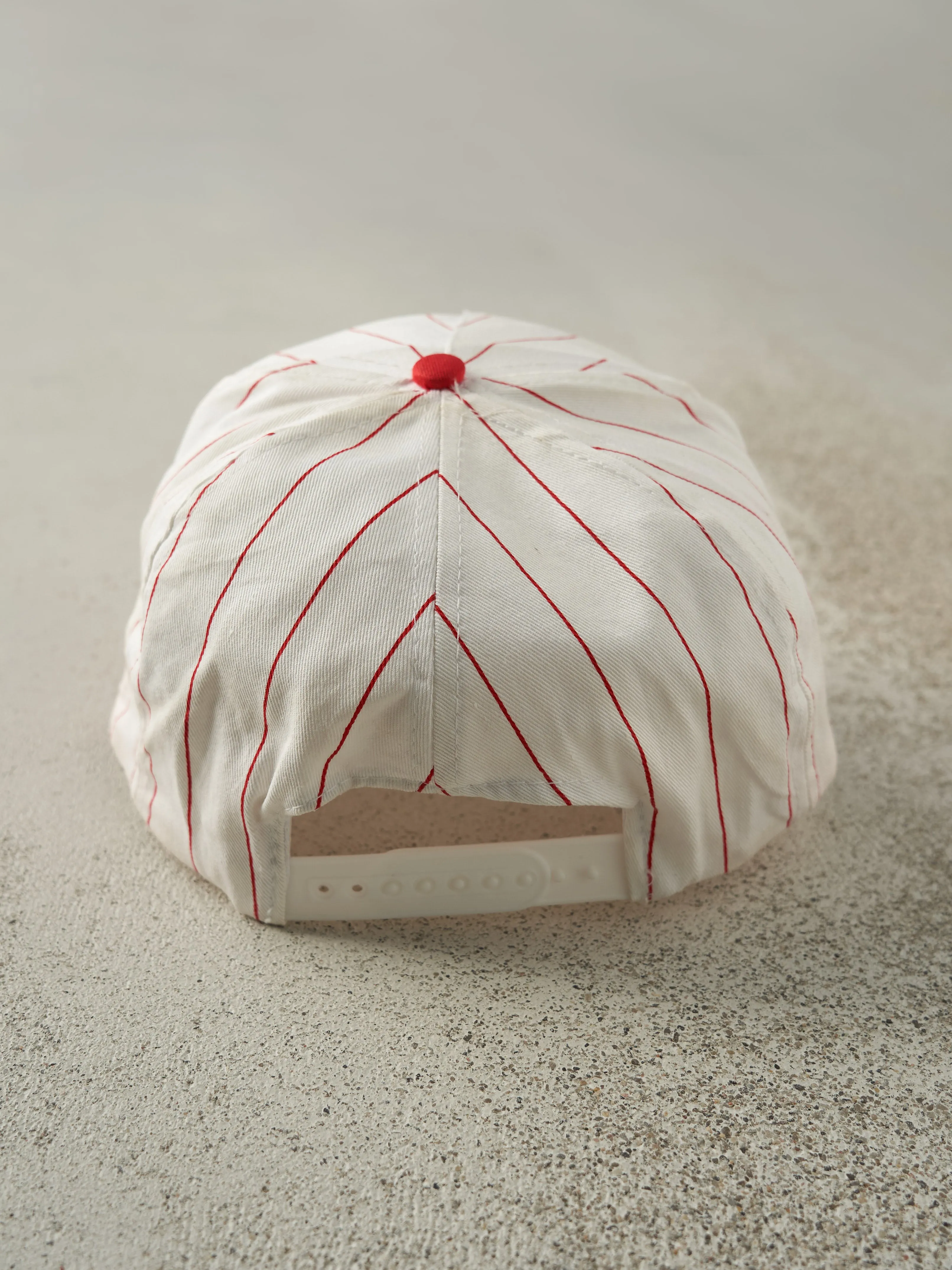 Vintage 92' Red & White Pinstripe Princess Plant Turnaround Embroidered Snapback sold by Rebalance Vintage product image thumbnail 3