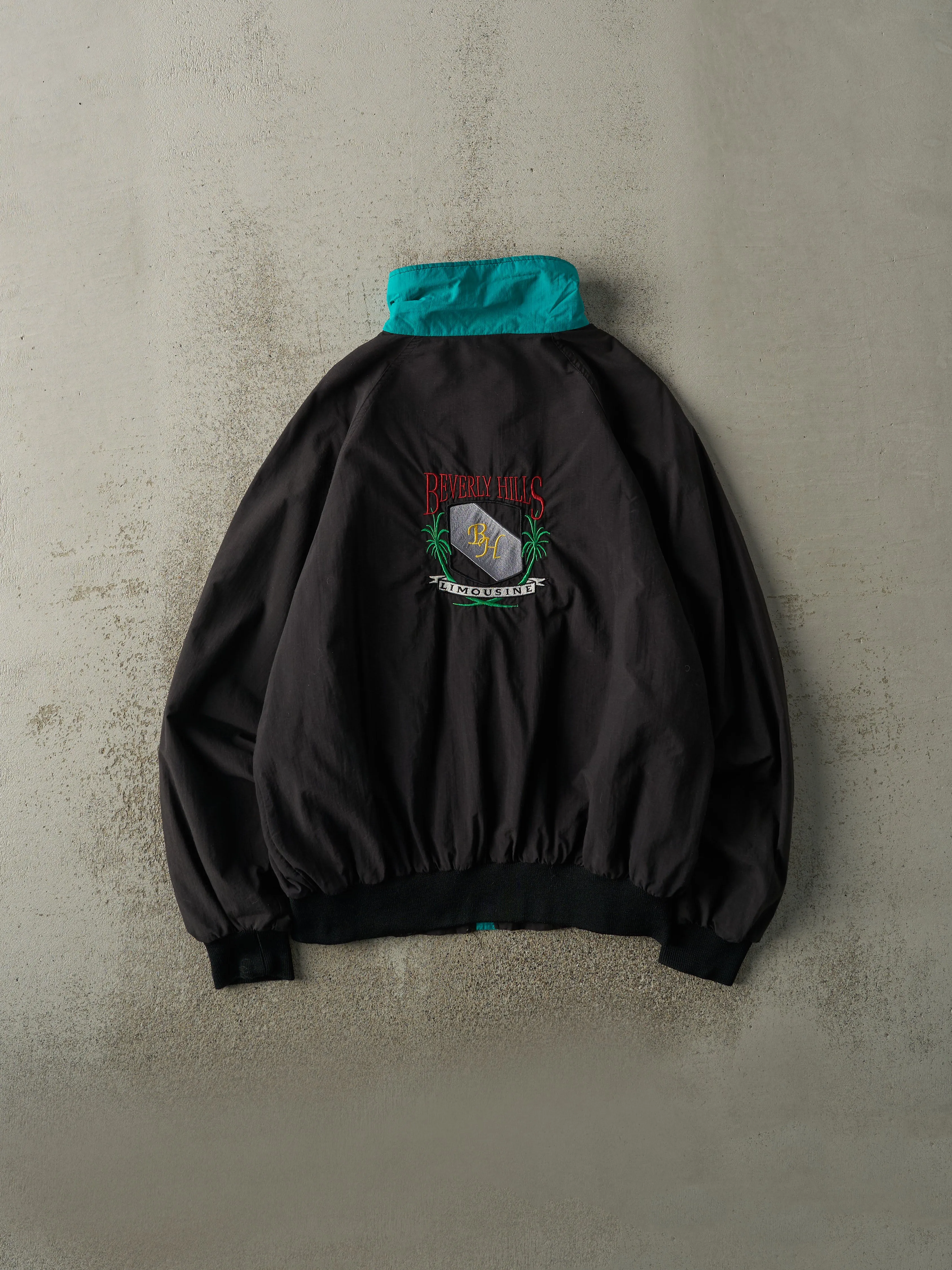 Vintage 80s Black Beverly Hills Limousine Embroidered Windbreaker Jacket (L/XL) sold by Rebalance Vintage product image thumbnail 2