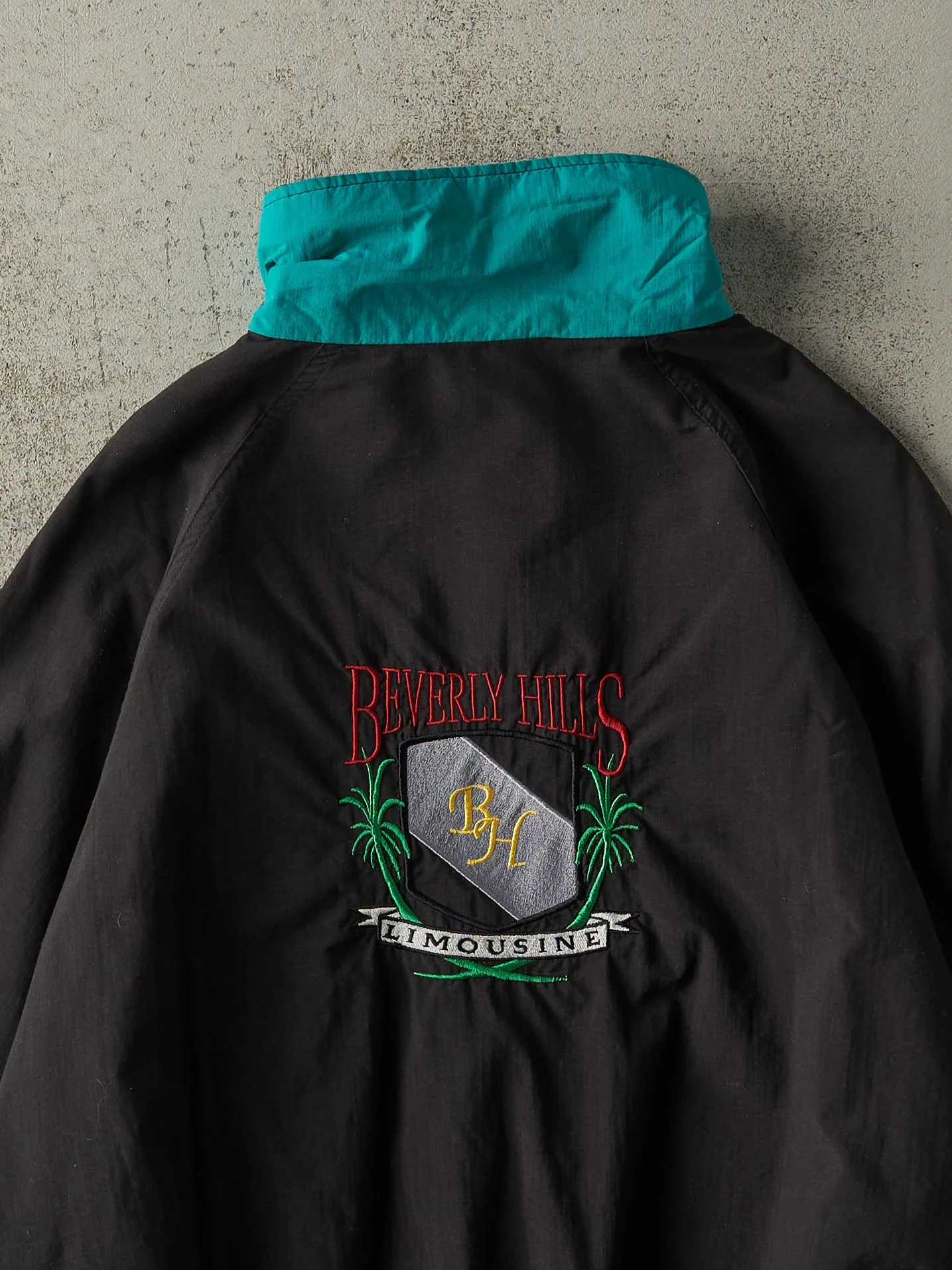 Vintage 80s Black Beverly Hills Limousine Embroidered Windbreaker Jacket (L/XL) sold by Rebalance Vintage product image thumbnail 4