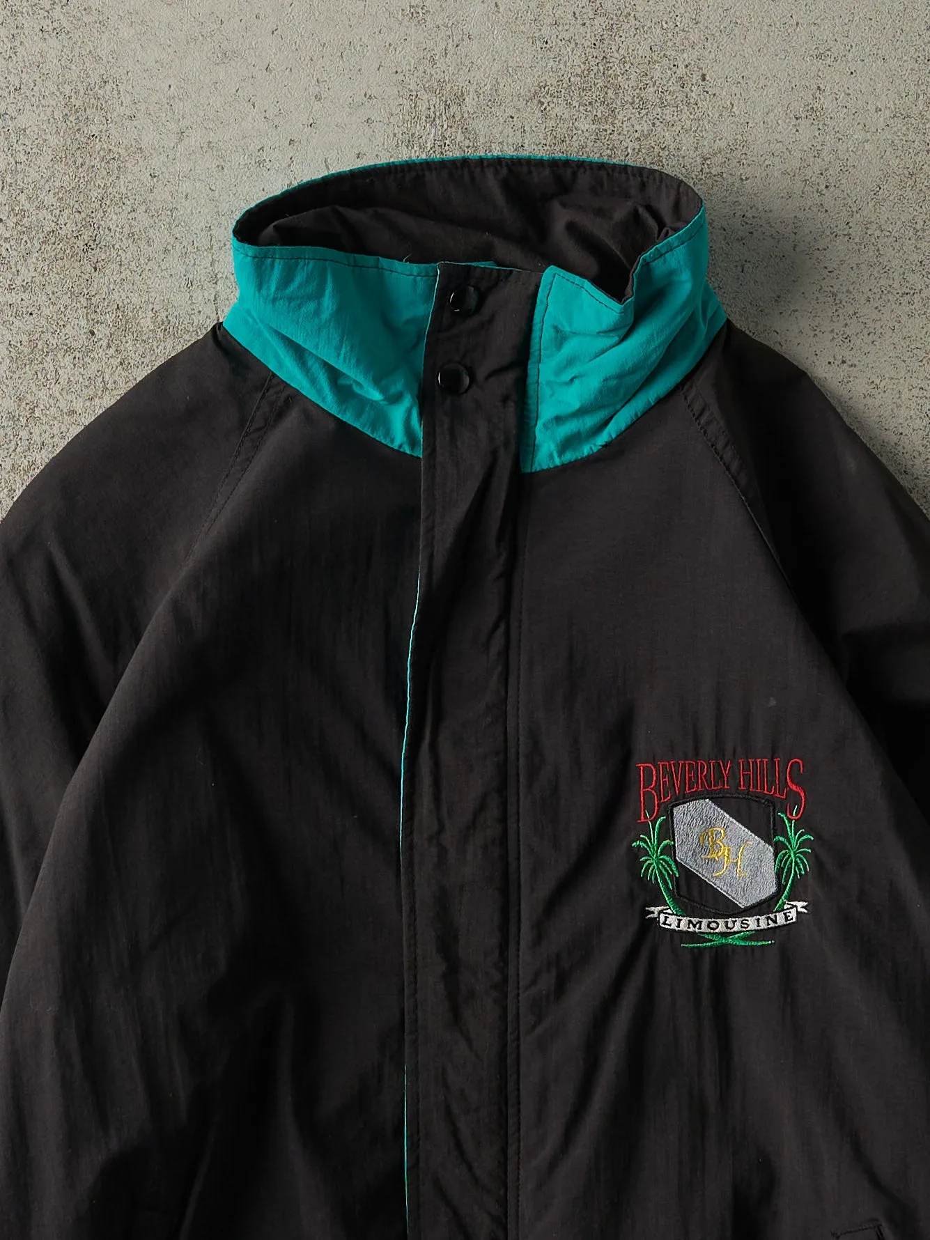 Vintage 80s Black Beverly Hills Limousine Embroidered Windbreaker Jacket (L/XL) sold by Rebalance Vintage product image thumbnail 3