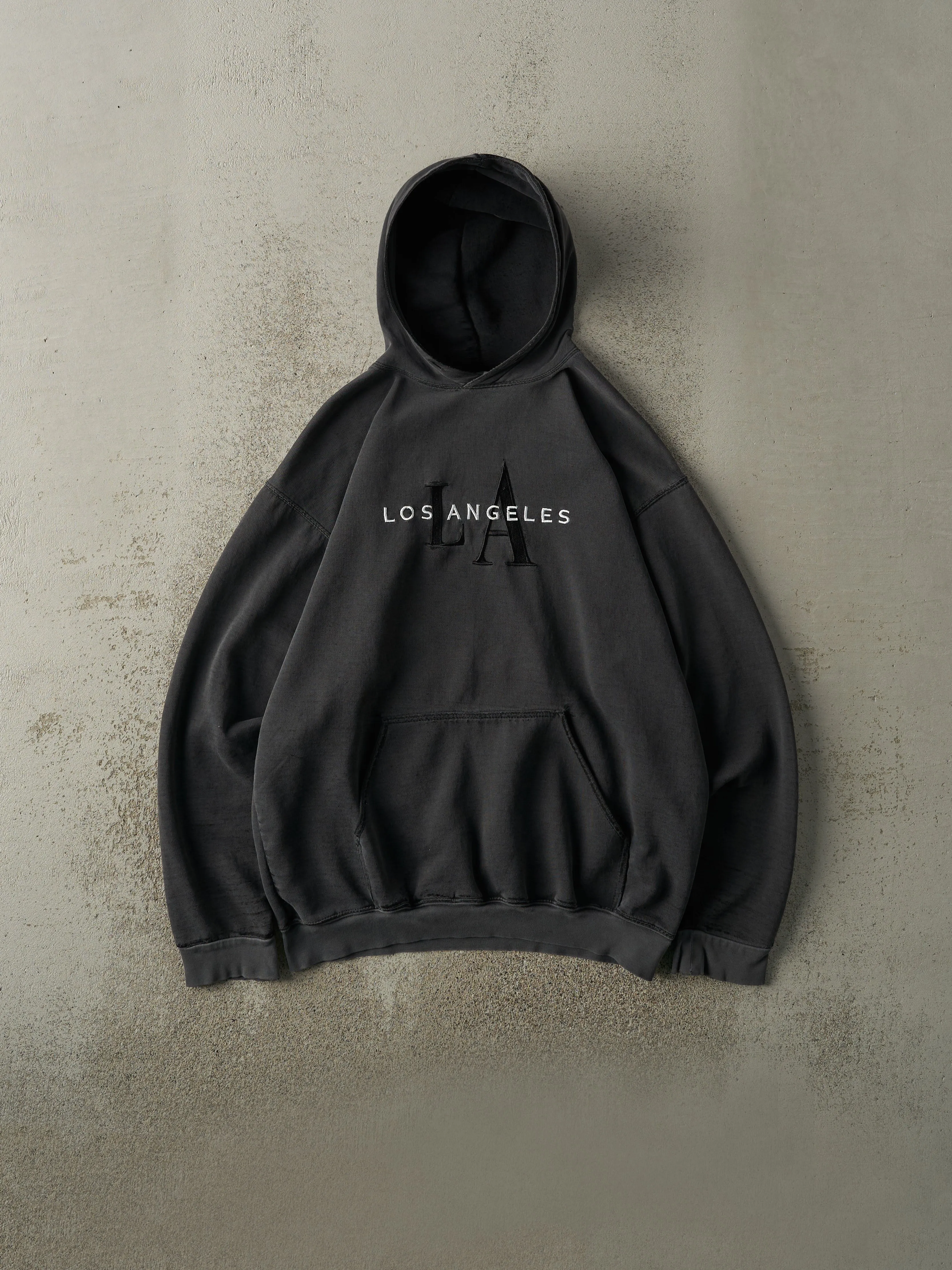 Vintage 90s Black Los Angeles Embroidered Hoodie (L/XL) sold by Rebalance Vintage