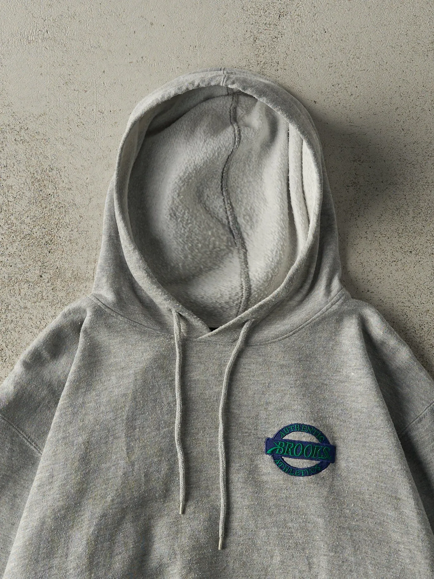 Vintage 90s Grey Embroidered Brooks Hoodie (M/L) sold by Rebalance Vintage product image thumbnail 2