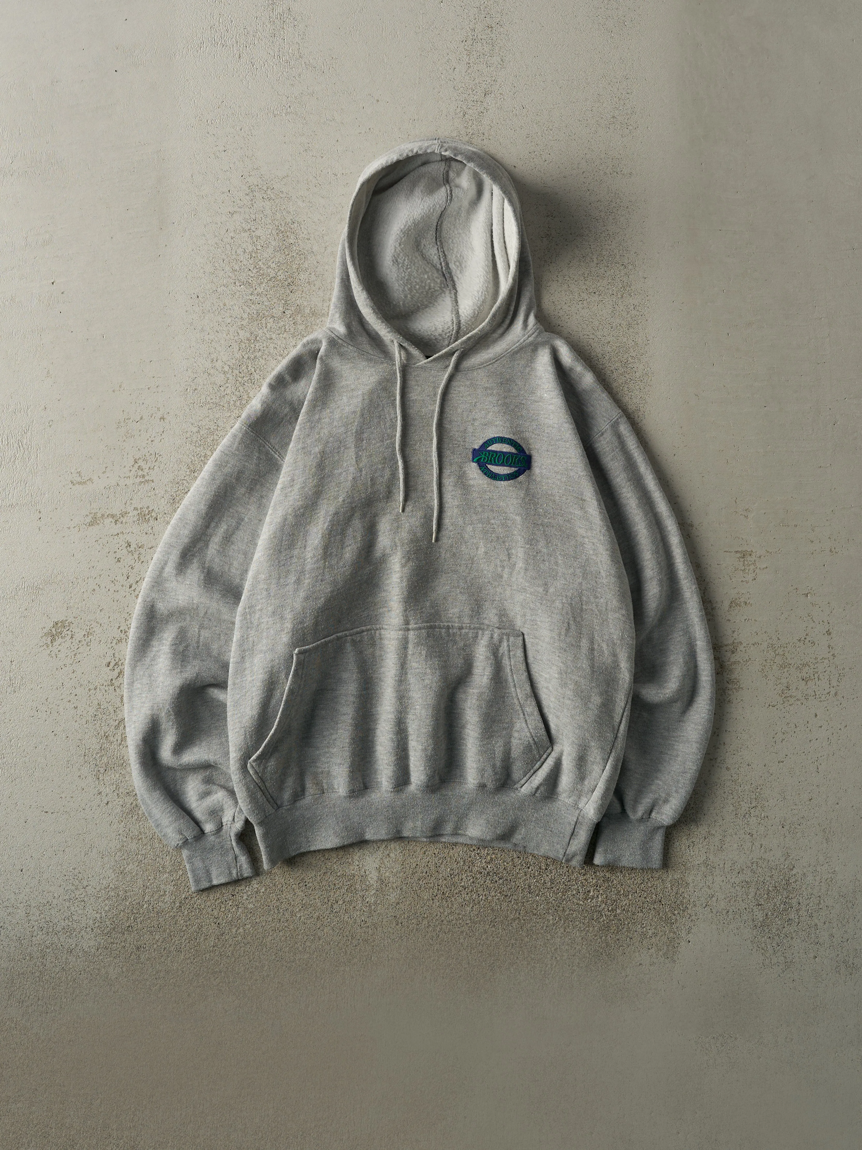 Vintage 90s Grey Embroidered Brooks Hoodie (M/L) sold by Rebalance Vintage