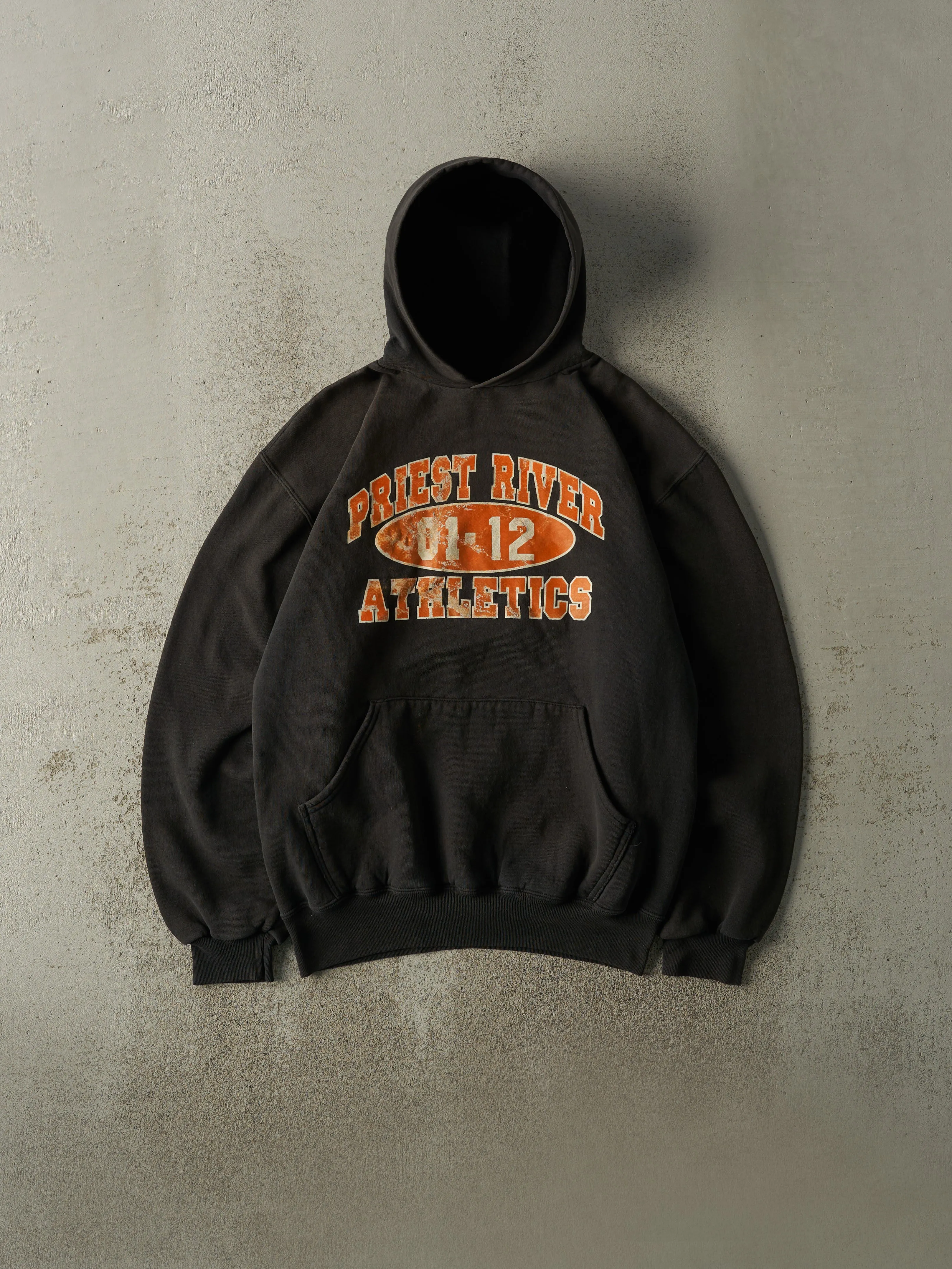 Vintage 90s Black Priest River Athletics Russell Athletic Hoodie (M) sold by Rebalance Vintage