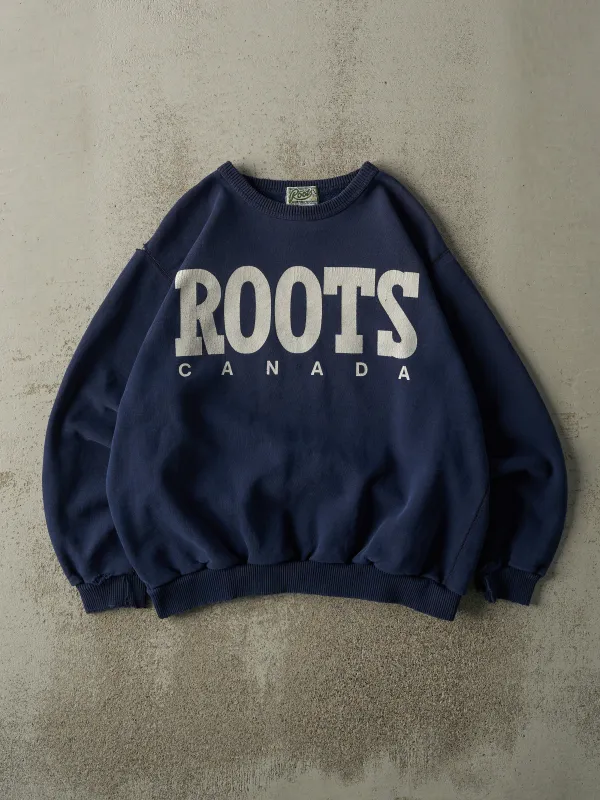 Vintage 90s Navy Blue Roots Canada Boxy Crewneck (L/XL) sold by Rebalance Vintage