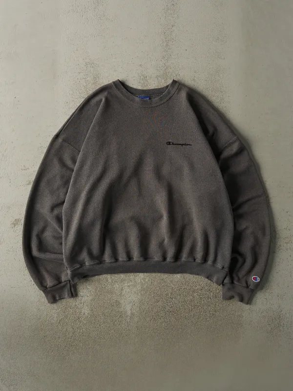 Vintage 90s Charcoal Grey Champion Logo Boxy Crewneck (XL) sold by Rebalance Vintage