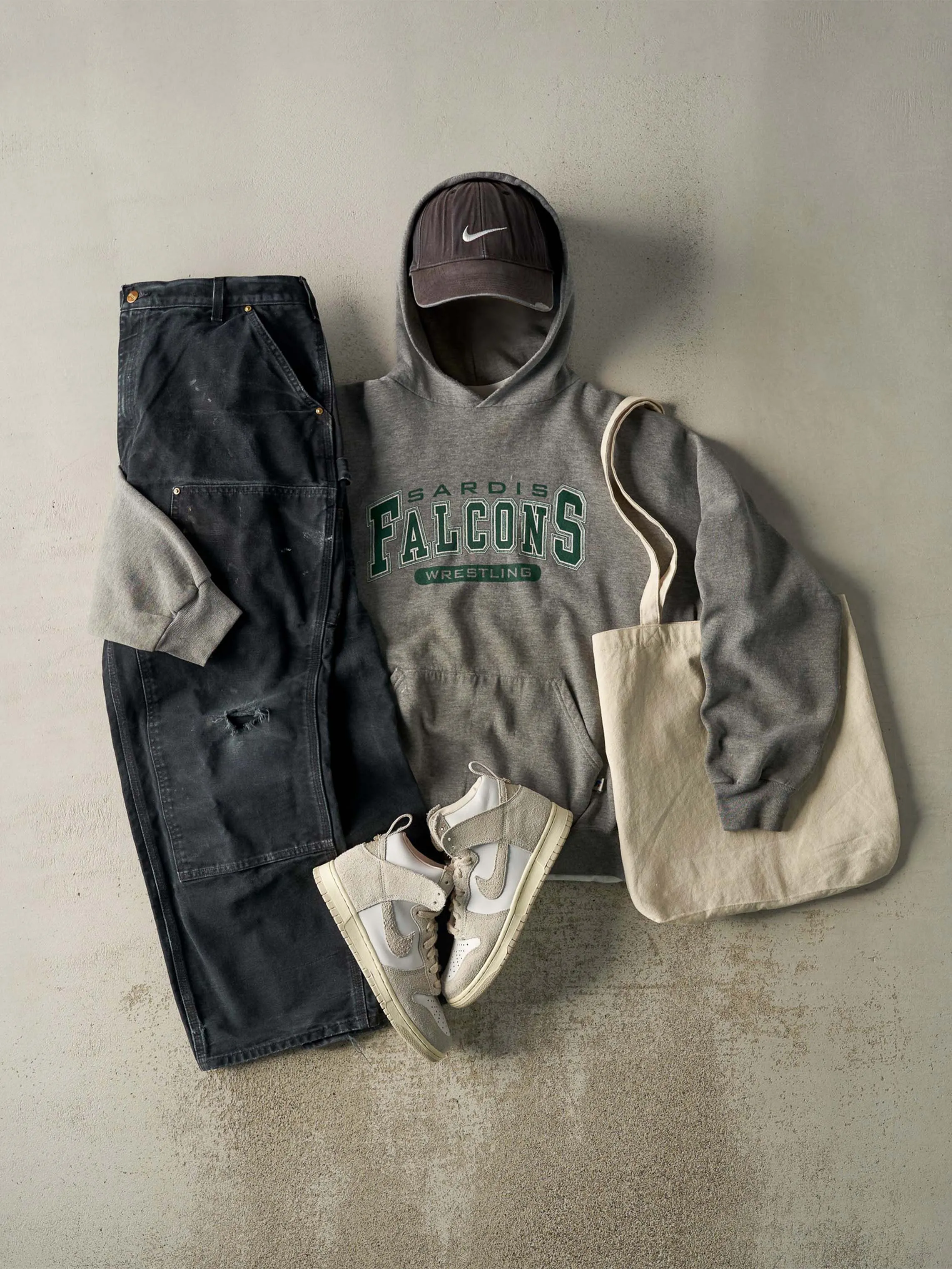 Vintage Y2K Grey Sardis Falcons Wrestling Russell Athletic Hoodie (L) sold by Rebalance Vintage product image thumbnail 2