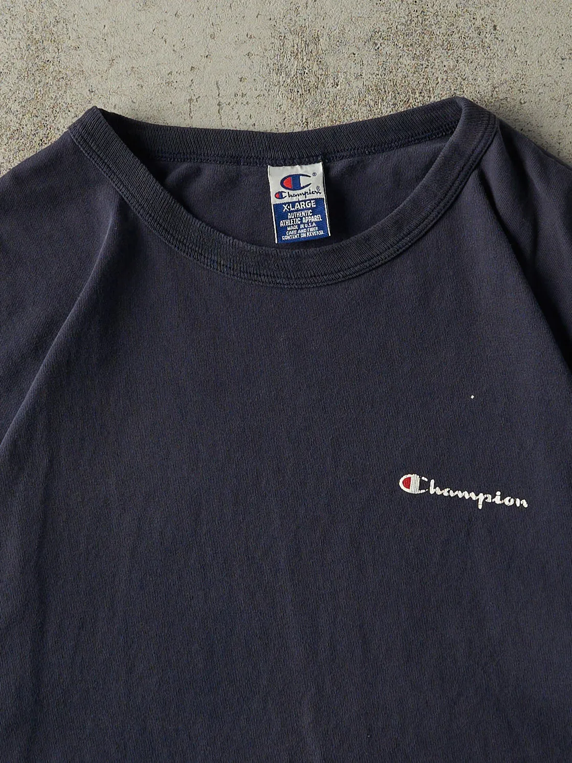 Vintage 90s Navy Blue Champion Logo Tee (XL) sold by Rebalance Vintage product image thumbnail 2