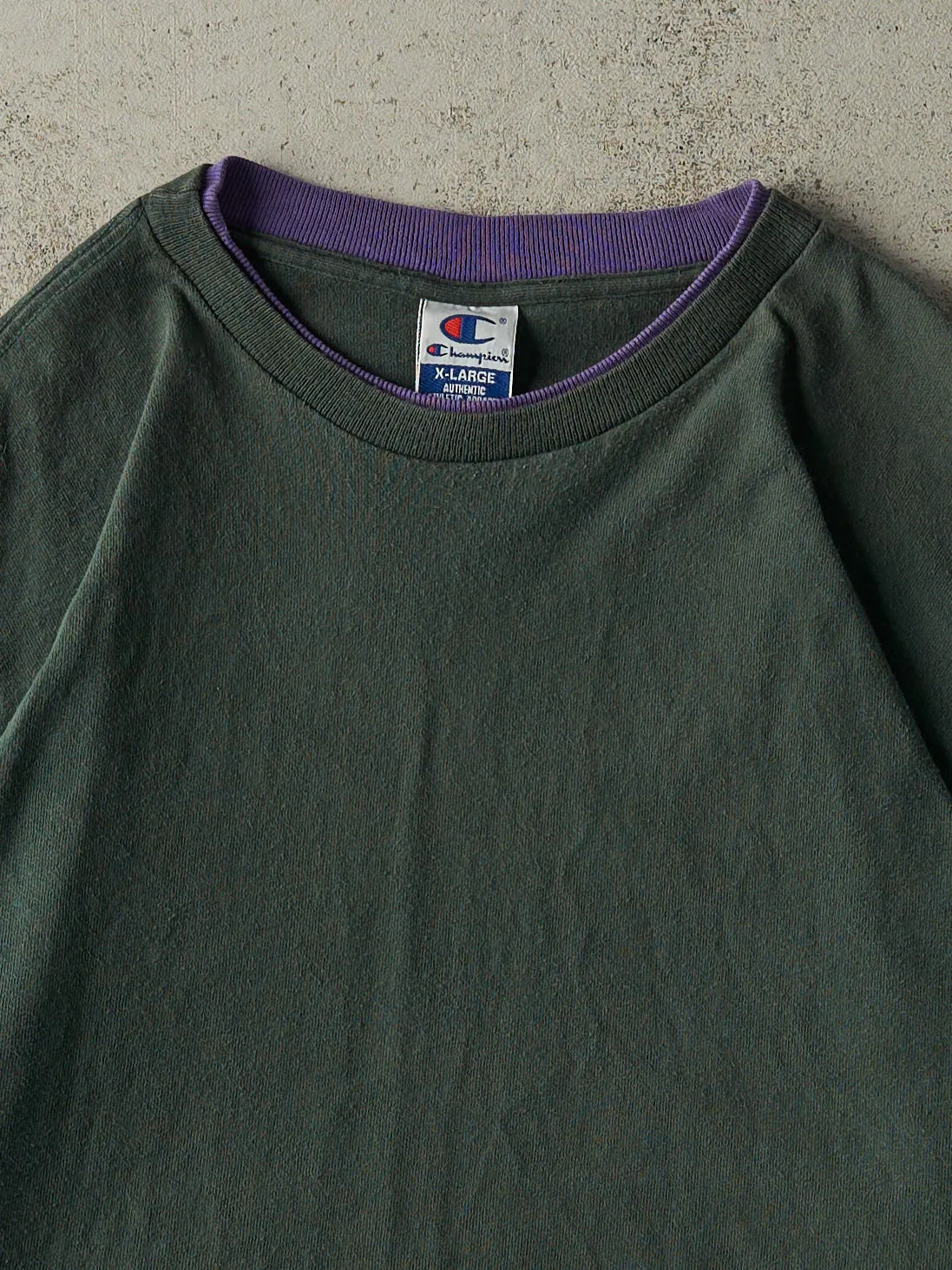 Vintage 90s Green Double Neck Champion Blank Tee (XL) sold by Rebalance Vintage product image thumbnail 2
