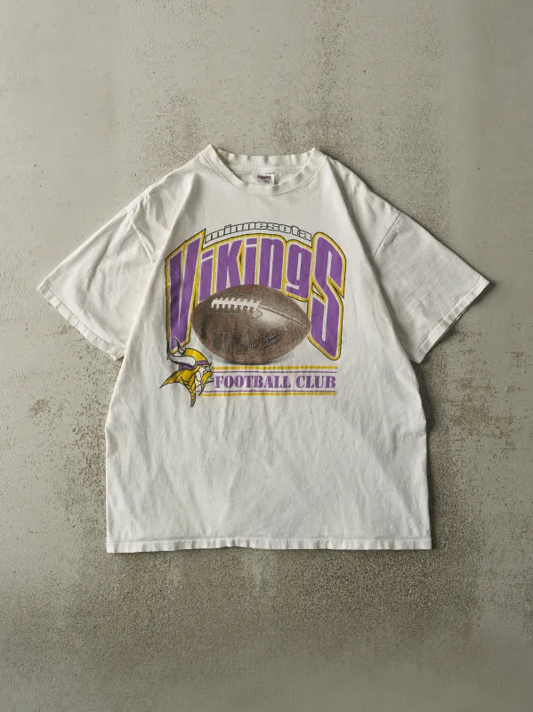 Vintage 90s White Minnesota Vikings Tee (L/XL) sold by Rebalance Vintage