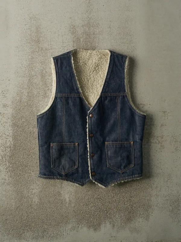 Vintage 70s Dark Wash Sherpa Lined Denim Vest (S/M) sold by Rebalance Vintage