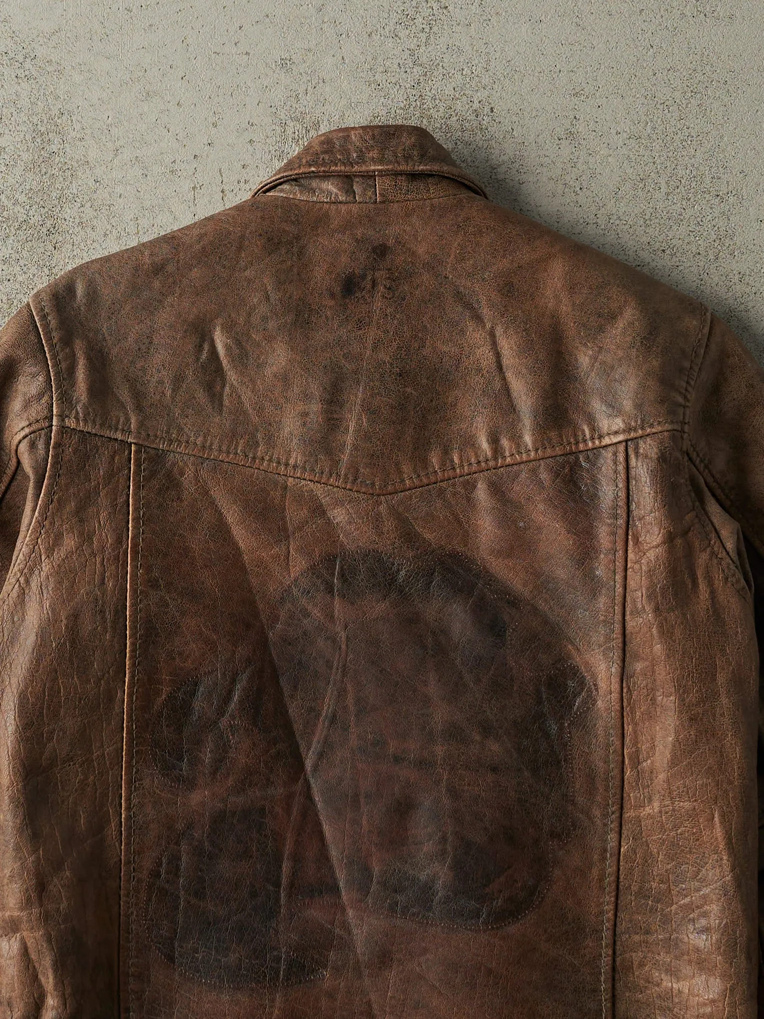 Vintage Y2K Brown Embroidered Leather Jacket (S/M) sold by Rebalance Vintage product image thumbnail 4
