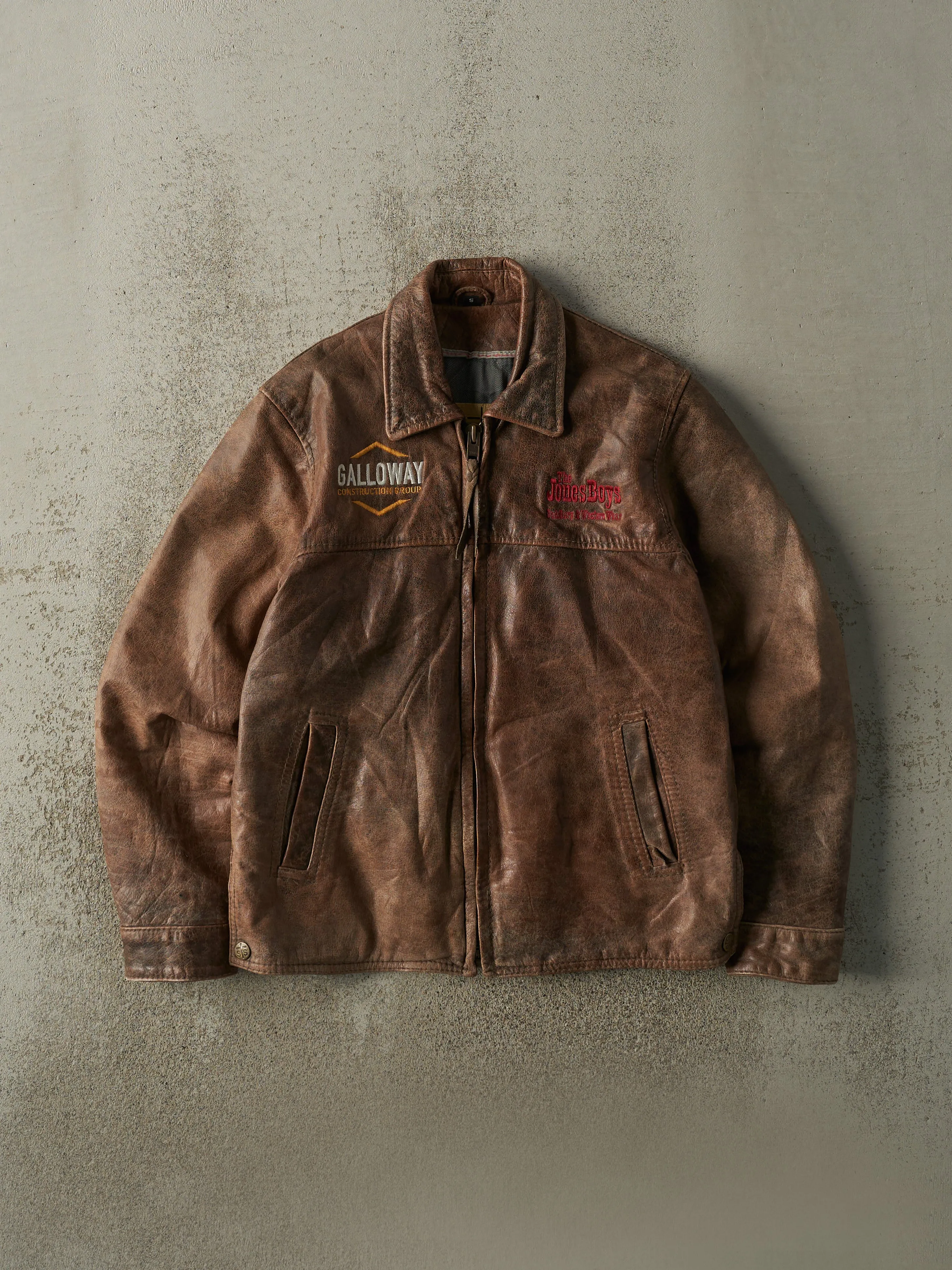 Vintage Y2K Brown Embroidered Leather Jacket (S/M) sold by Rebalance Vintage