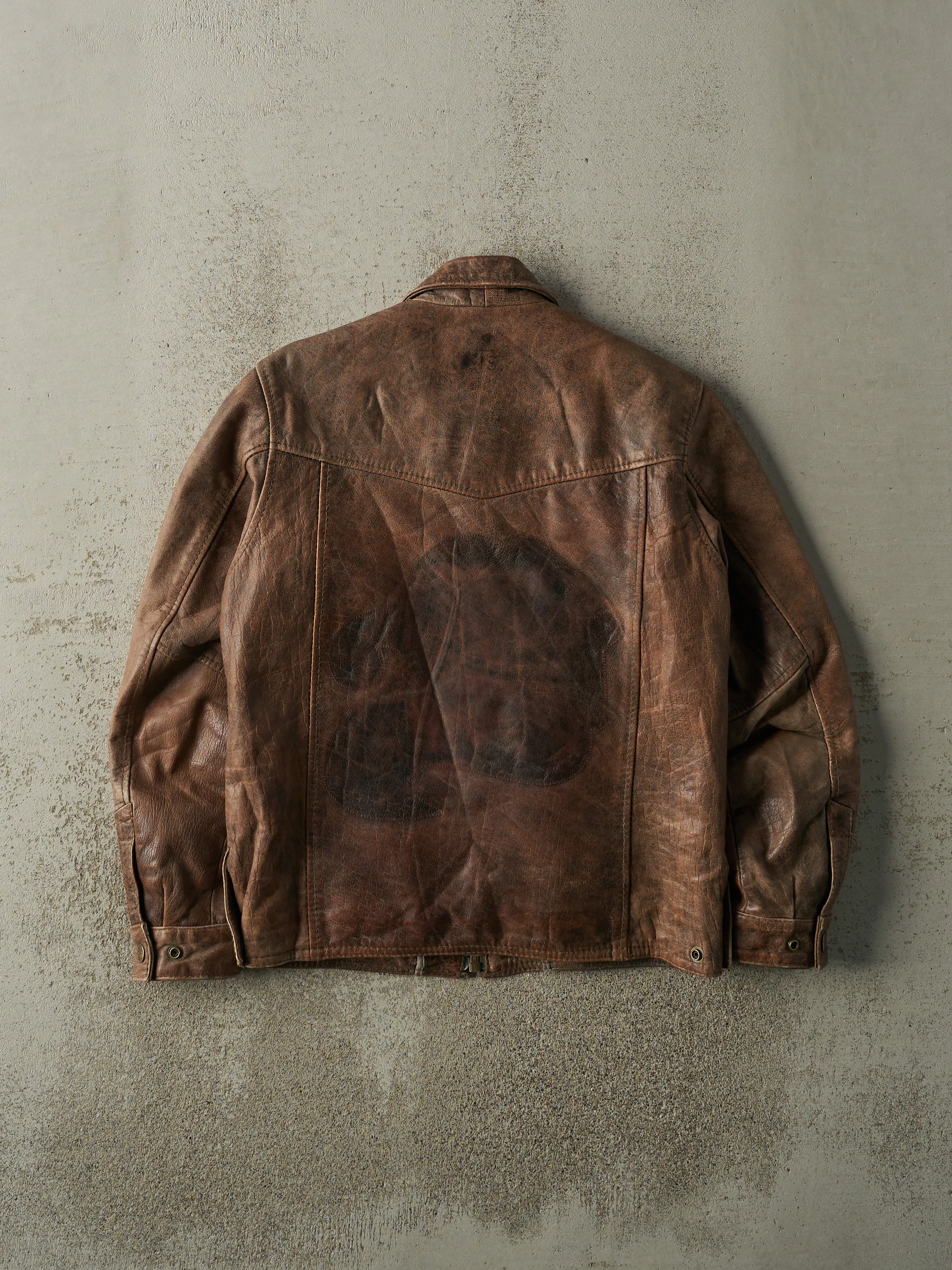 Vintage Y2K Brown Embroidered Leather Jacket (S/M) sold by Rebalance Vintage product image thumbnail 2